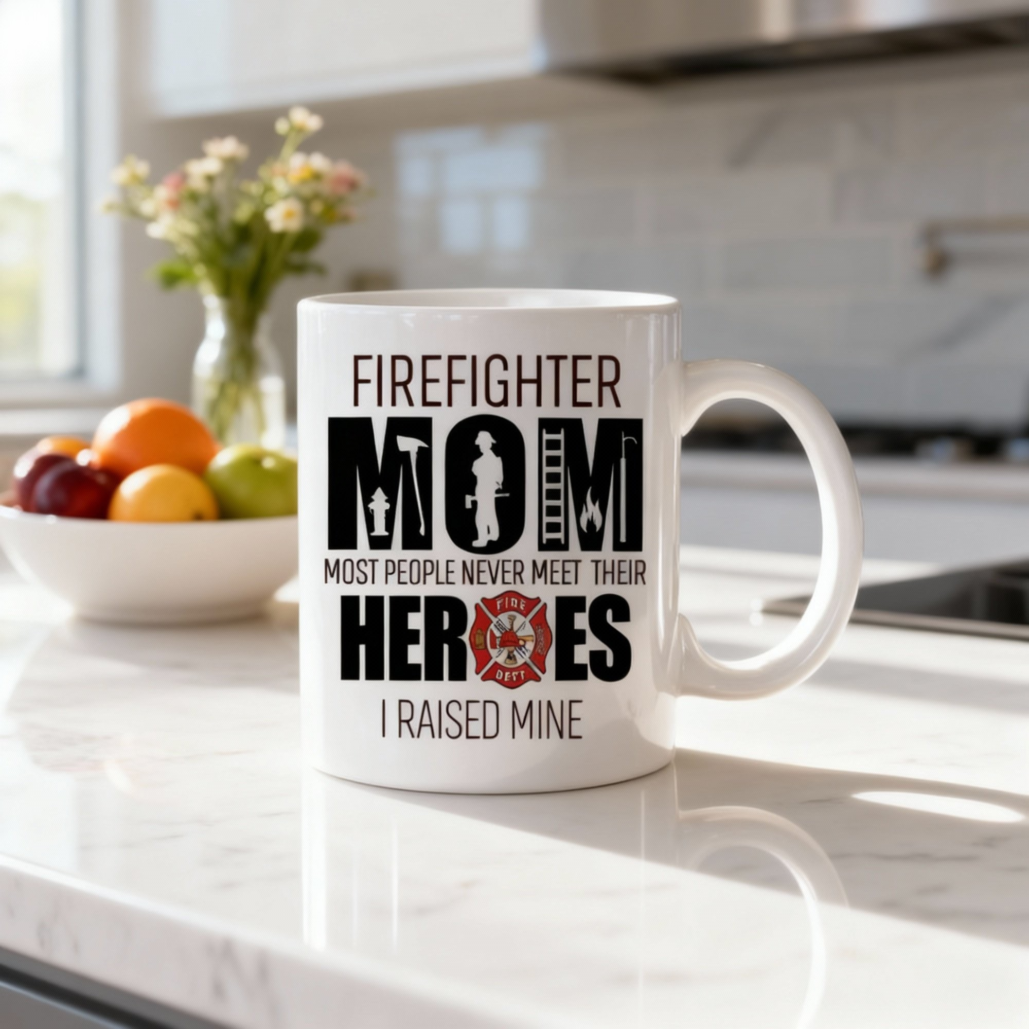 Personalisierte Feuerwehr-Mama-Tasse – Namen von Eltern und Kind 
