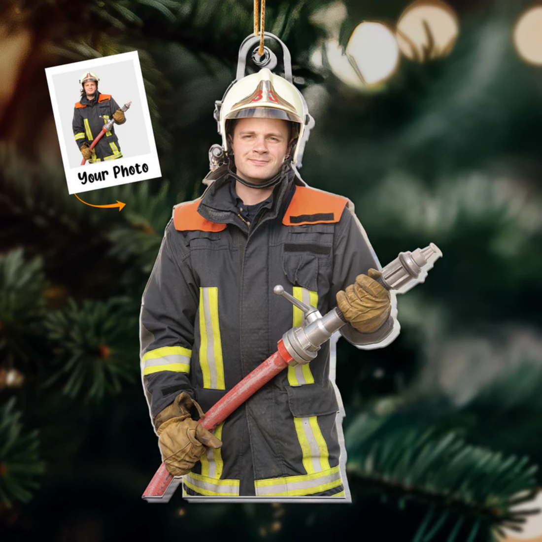 Custom Firefighter Photo Ornament - Personalized Acrylic Christmas