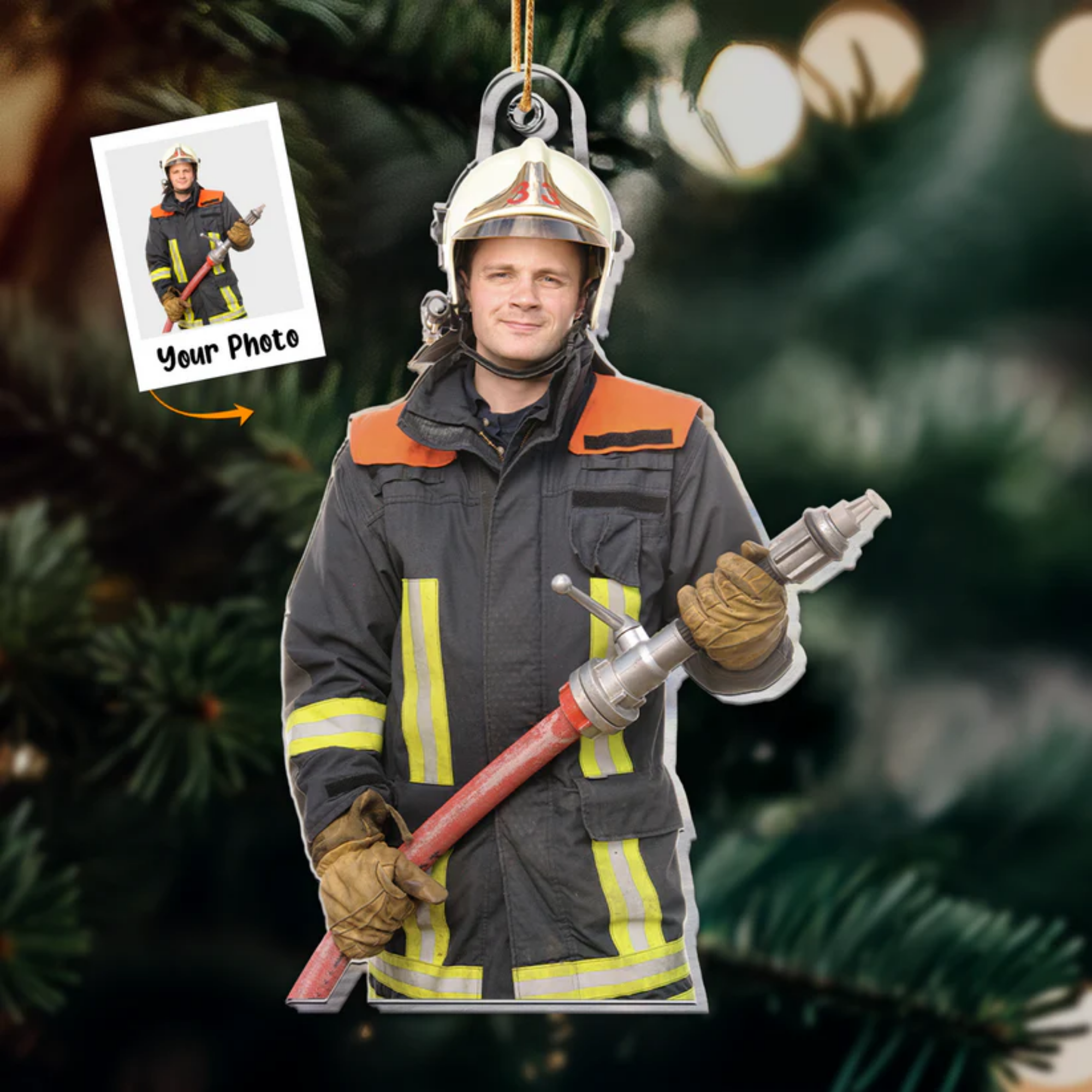 Custom Firefighter Photo Ornament - Personalized Acrylic Christmas