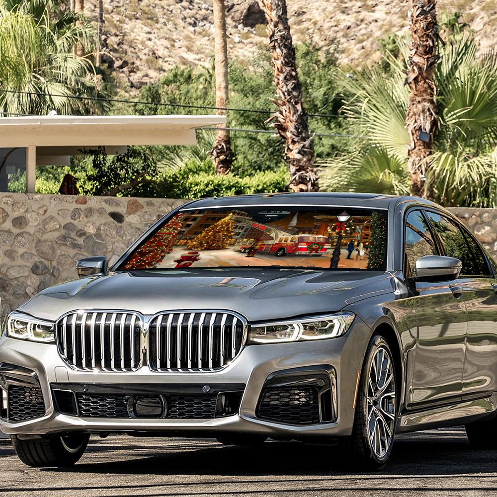 Christmas Fire Truck Windshield Sunshade - Car Sun Shade