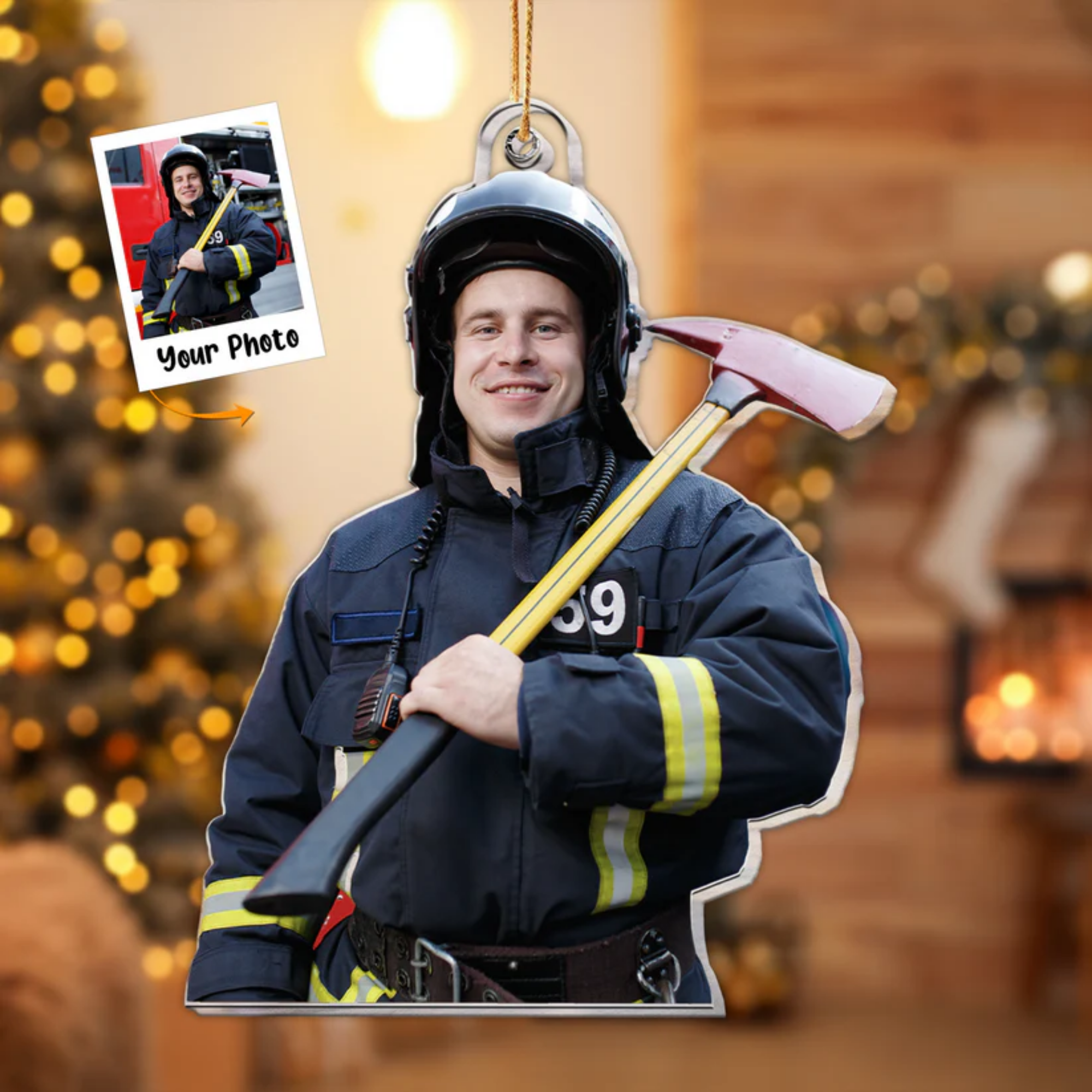 Custom Firefighter Photo Ornament - Personalized Acrylic Christmas