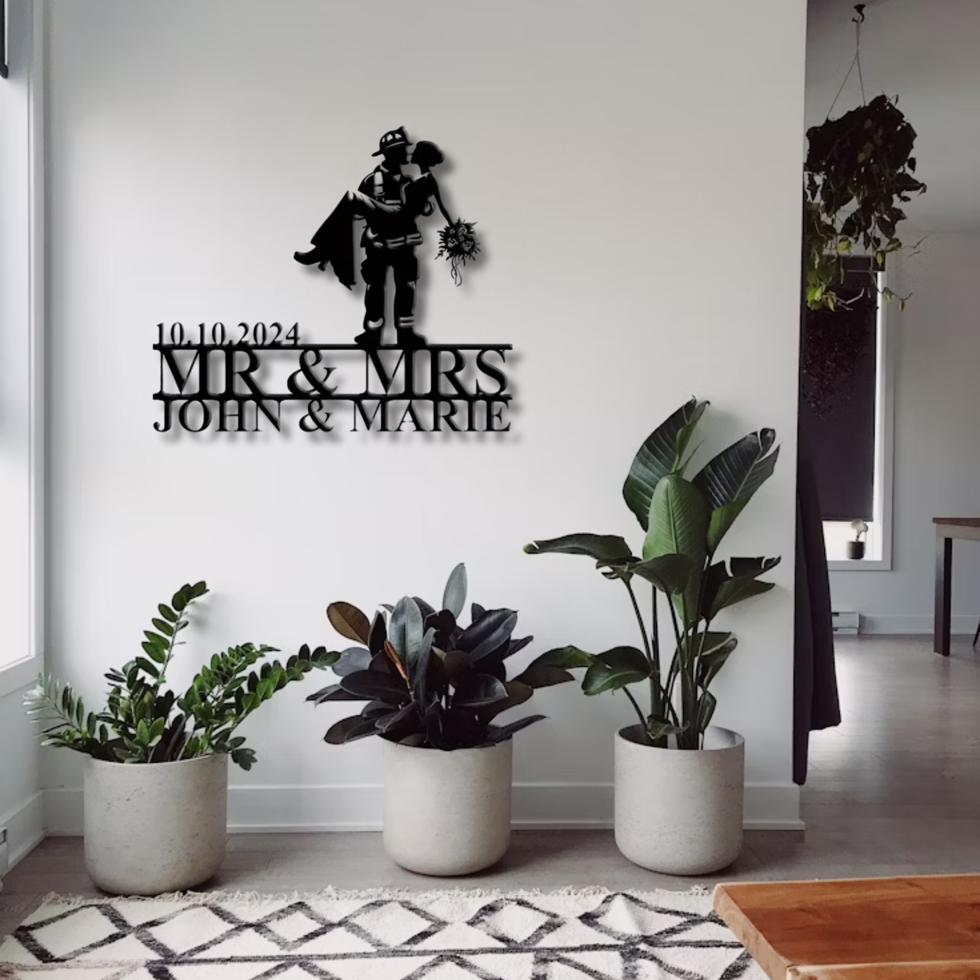 Firefighter Groom Kissing Bride Custom Metal Sign - Personalized Wall Art