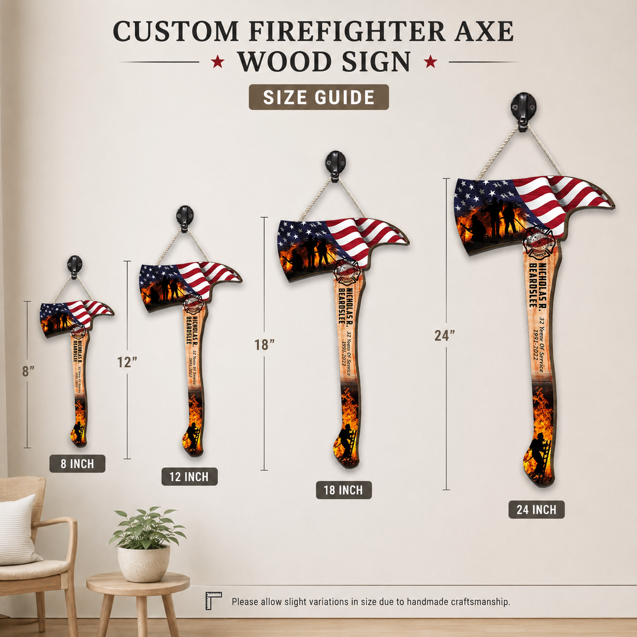 Custom Firefighter Axe Wood Sign - Gifts for FireFighter Colleagues Friends Family