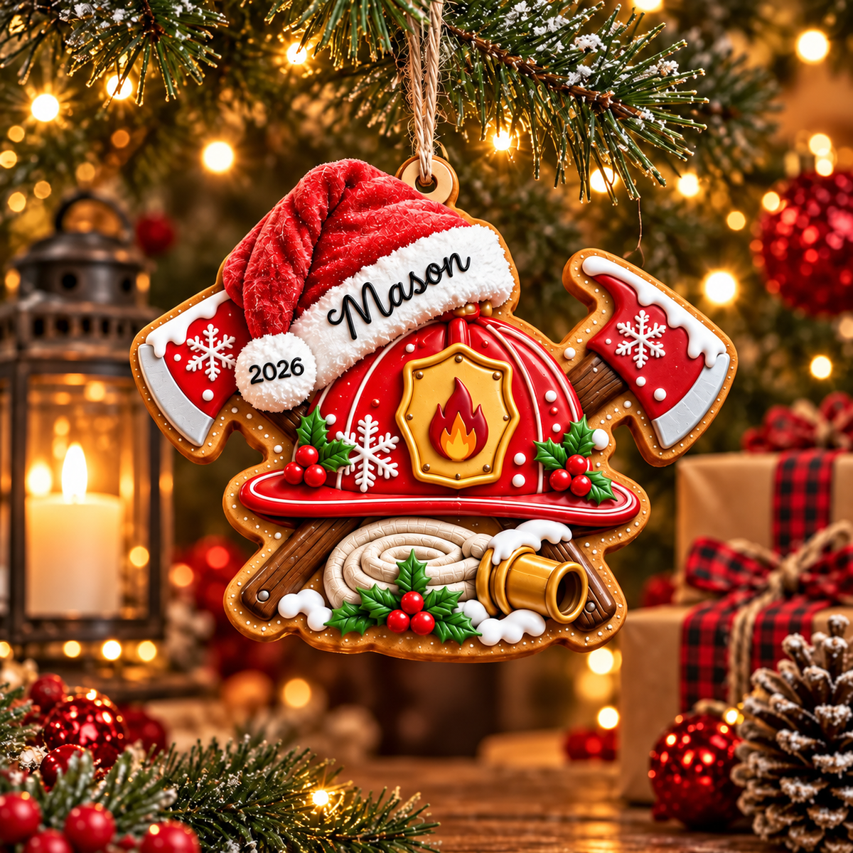 Personalized Firefighter 3D Relief Acrylic Ornament - Custom Fireman Christmas Tree Decor