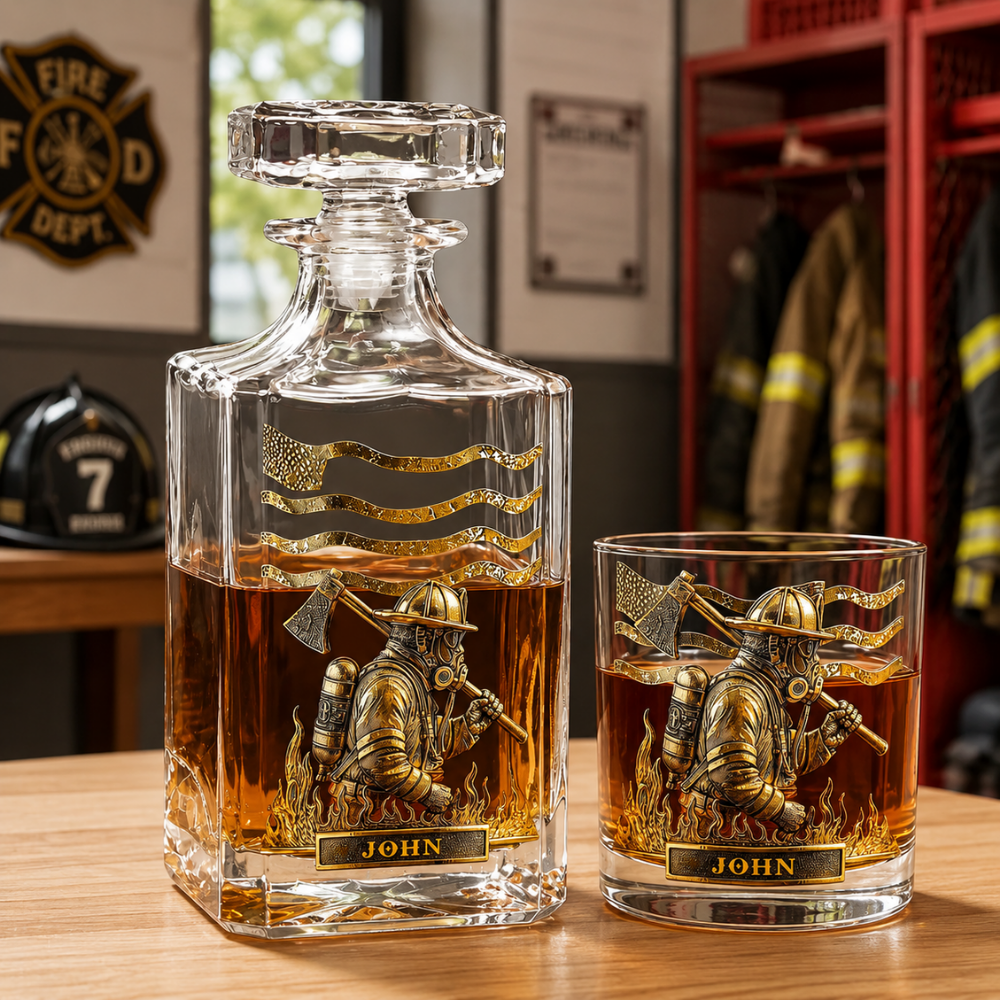 Personalisiertes Whiskeyglas für Feuerwehrleute zum Ruhestand (325 ml) – mit individuellem Namen und Jahreszahl auf dem Boden bedruckt 