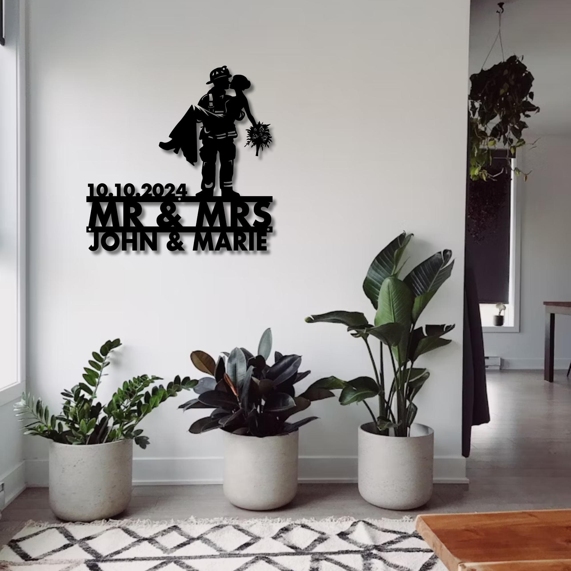 Firefighter Couple Wedding Metal Sign - Custom with Names and Date