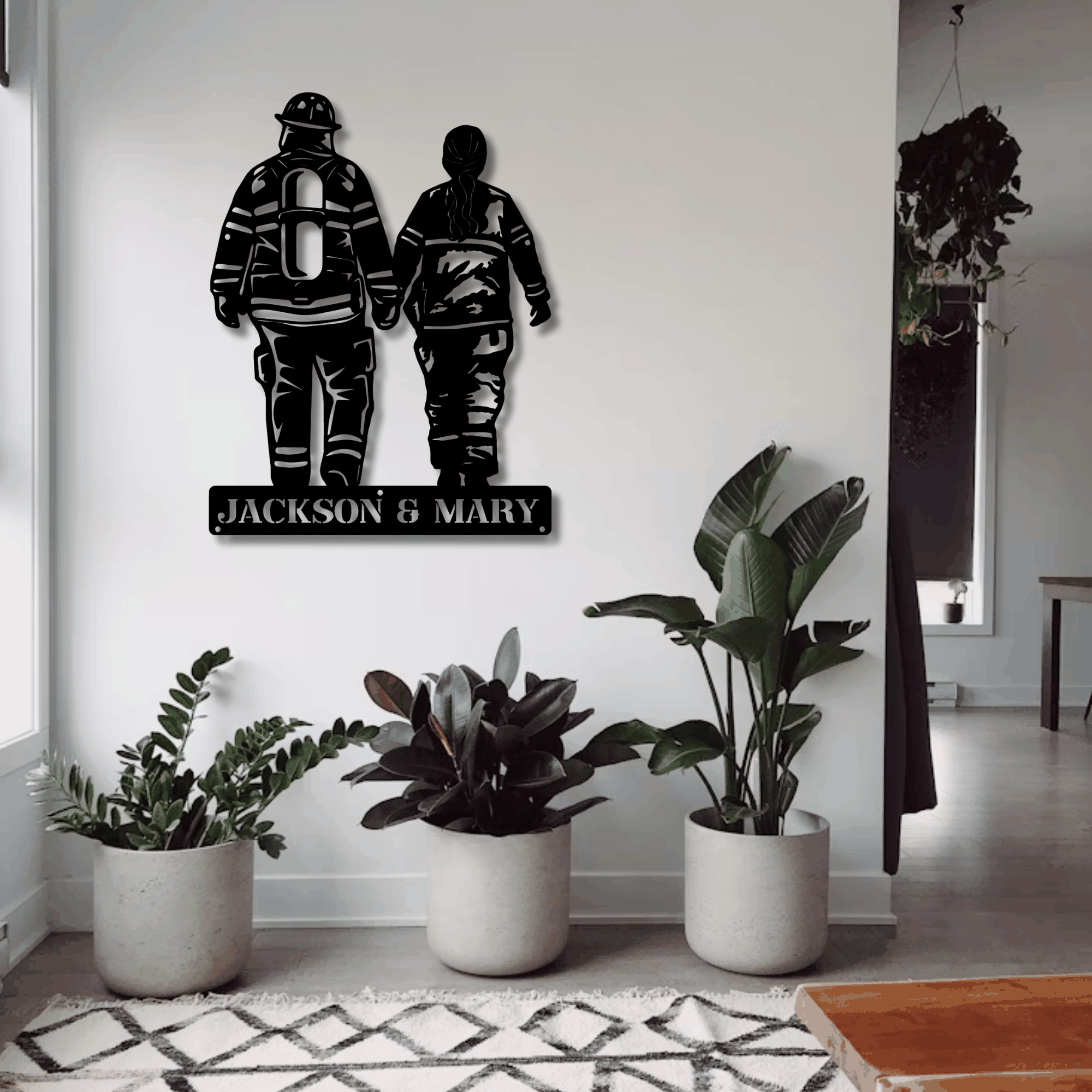 Personalized Firefighter Couple Metal Sign - Custom Names Wall Art