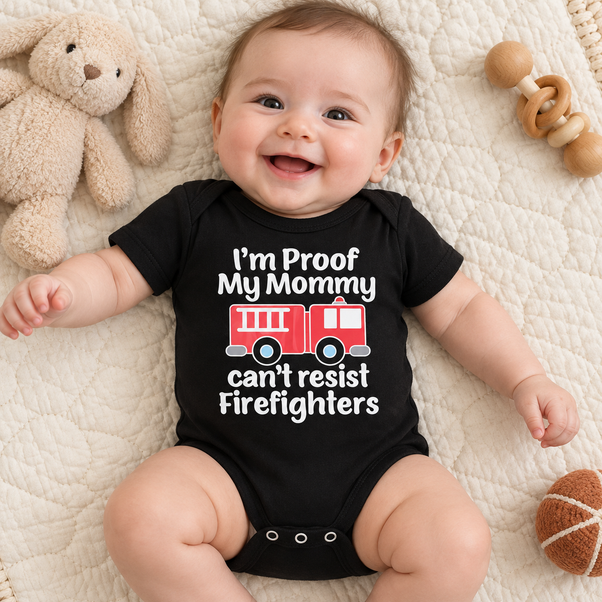 I'm Proof My Mommy Can't Resist Firefighters - Baby Bodysuit