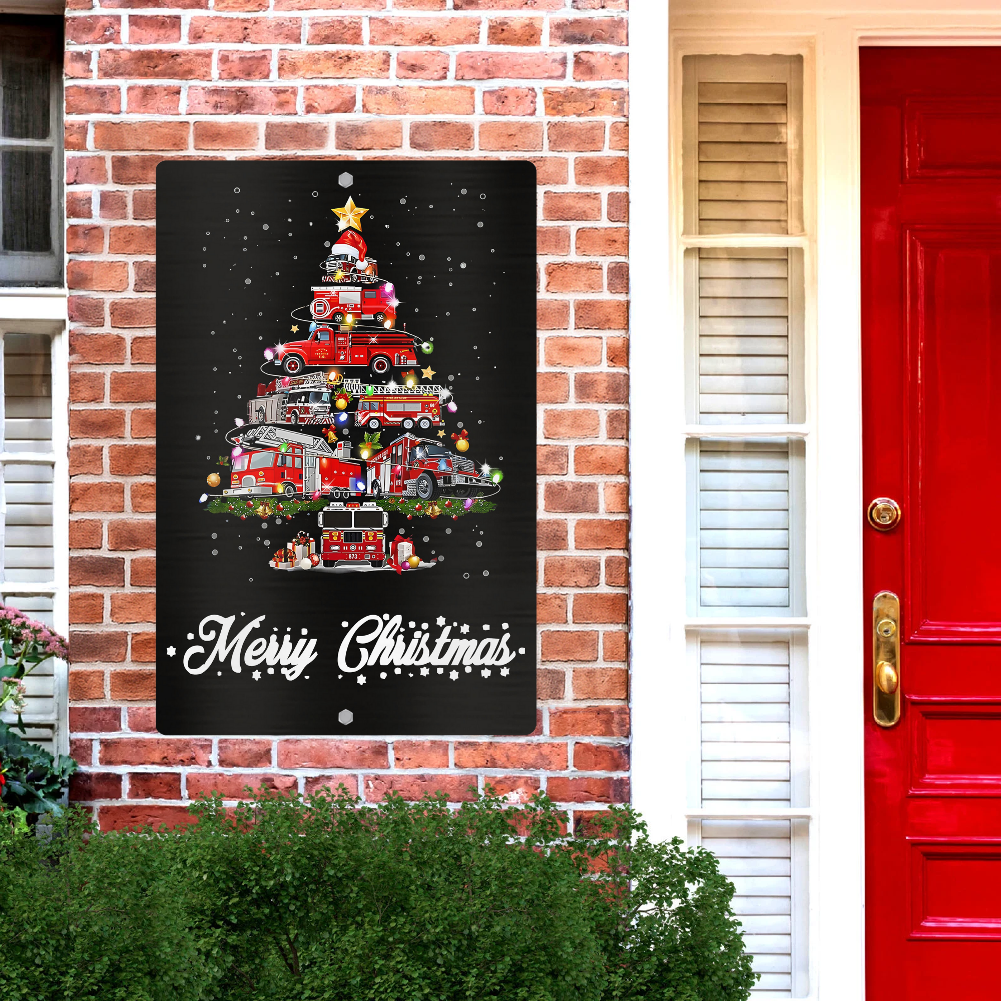 Firetruck Christmas Tree - Metal Sign