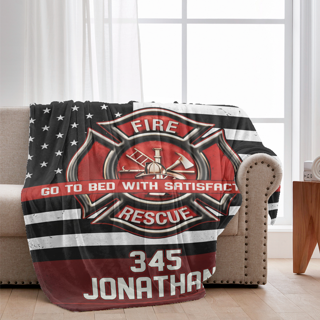 Personalized Firefighter Blanket - Fire Rescue American Flag Design