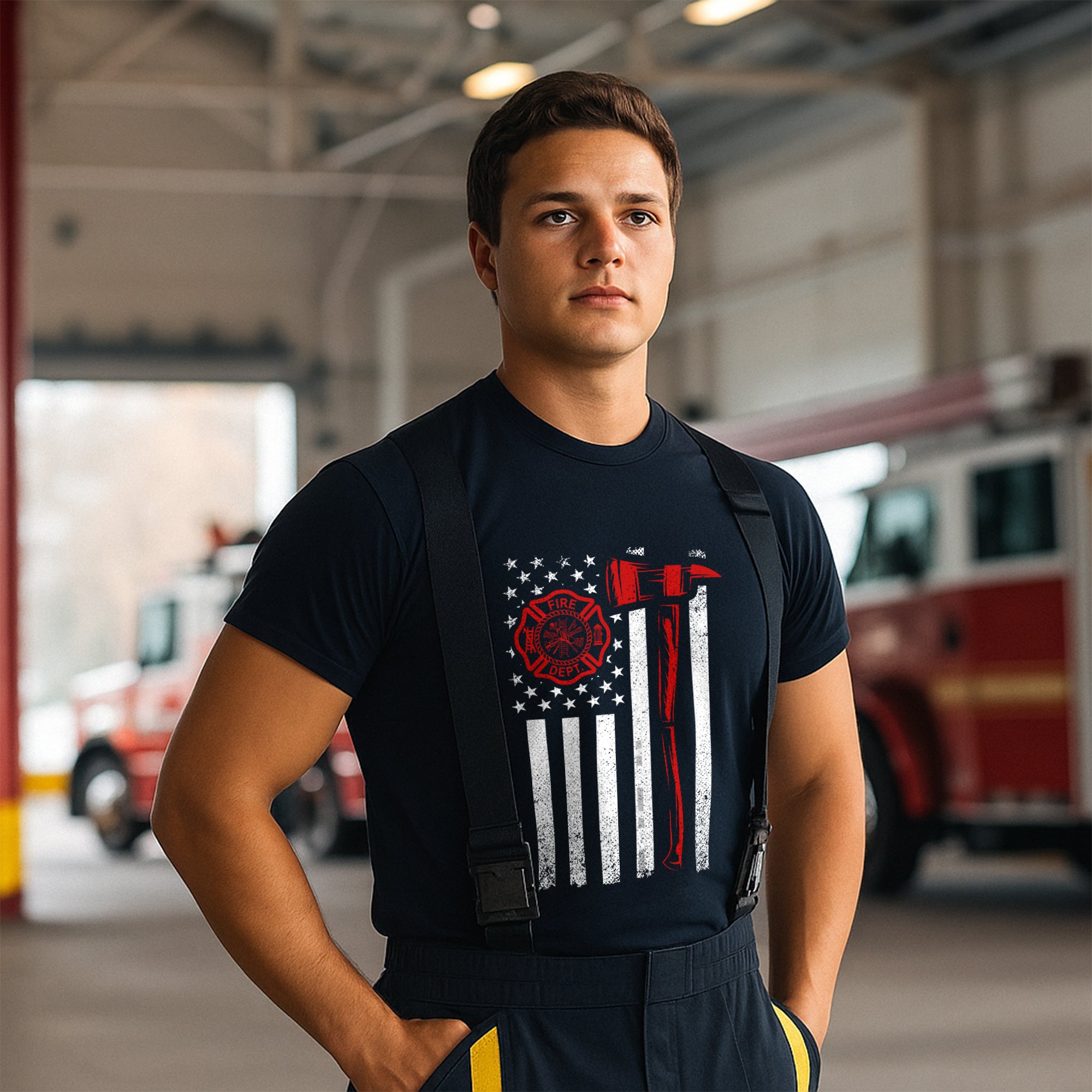 T-shirt de pompier drapeau américain - T-shirt patriotique des pompiers