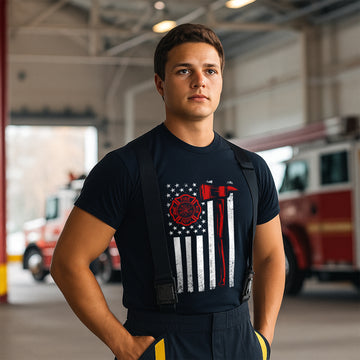 T-shirt de pompier drapeau américain - T-shirt patriotique des pompiers