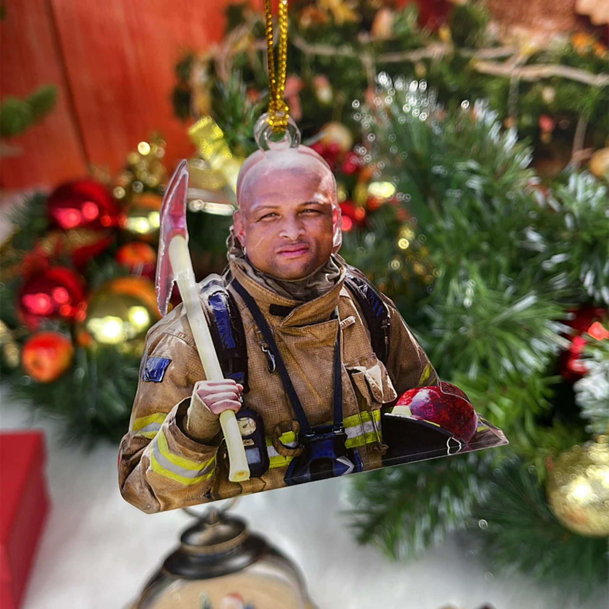 Custom Firefighter Photo Ornament - Personalized Acrylic Christmas