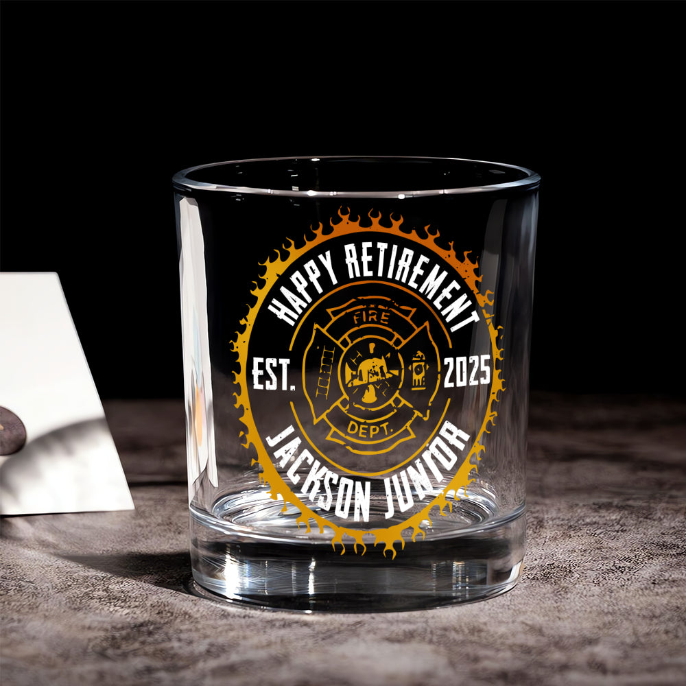 Personalized Firefighter Retirement Whiskey Glass 11oz -Print Side and Bottom