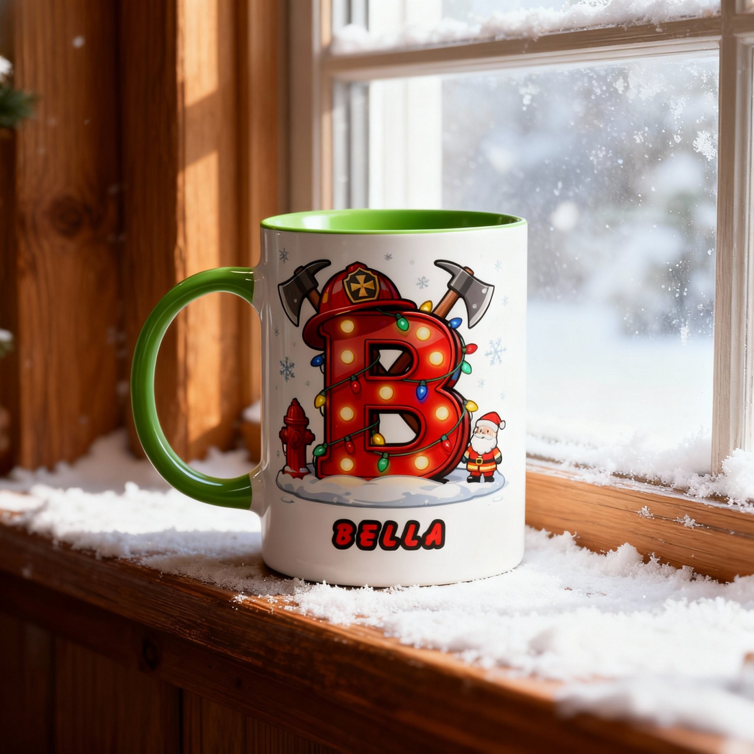 Custom Firefighter Christmas Mug - Personalized Name & Letter