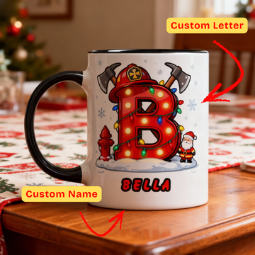 Personalisierte Feuerwehr-Weihnachtstasse – Name und Buchstabe 