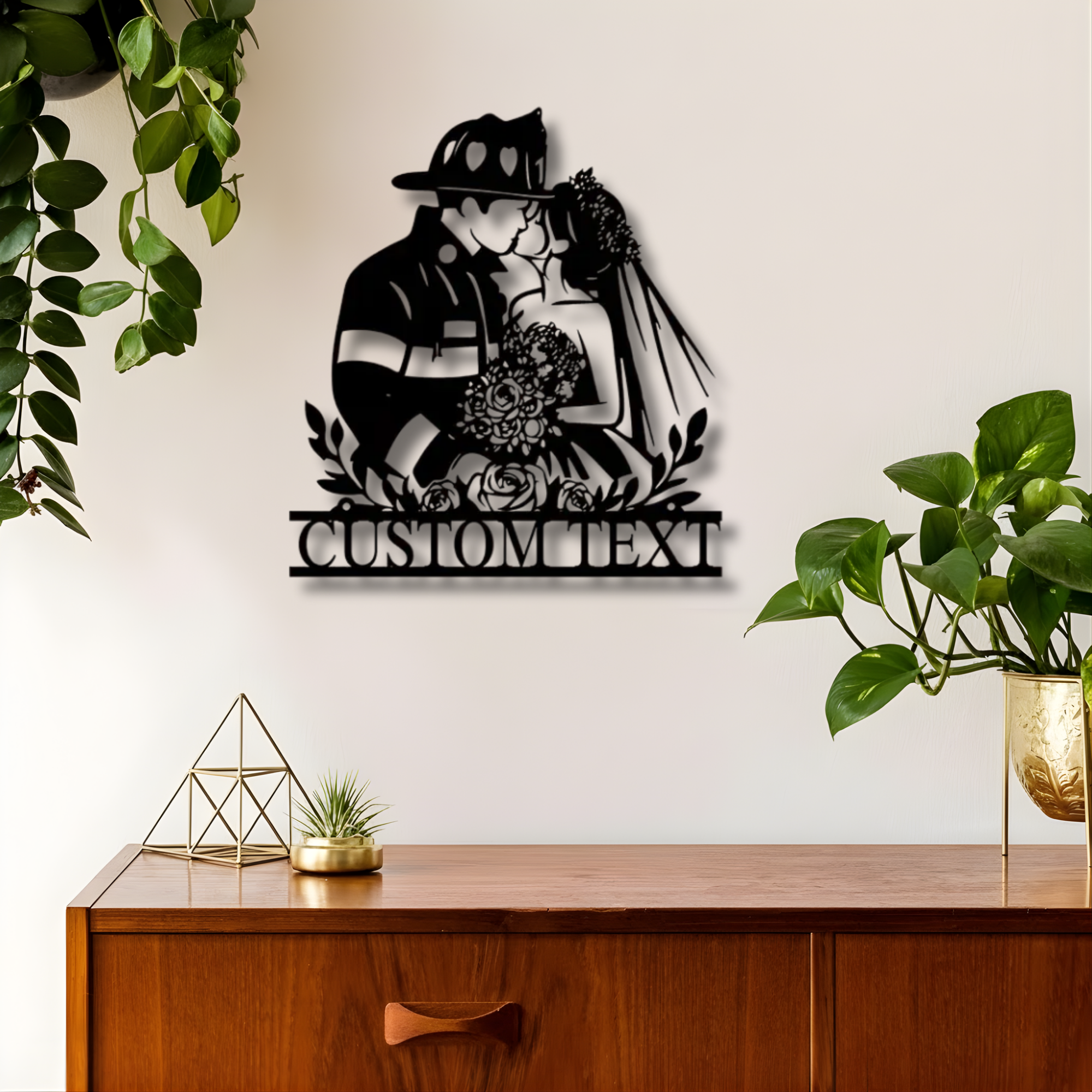 Firefighter Wedding Couple Custom Metal Sign - Personalized Wall Art