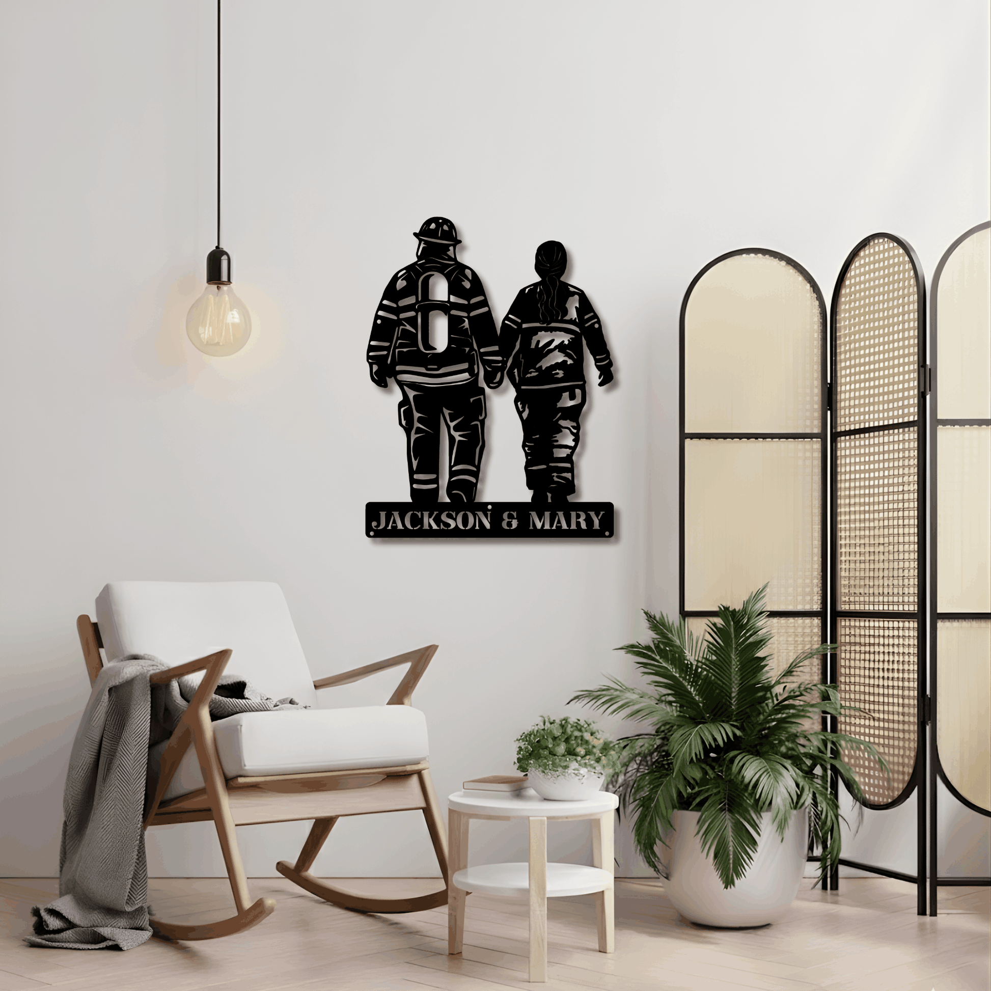 Personalized Firefighter Couple Metal Sign - Custom Names Wall Art