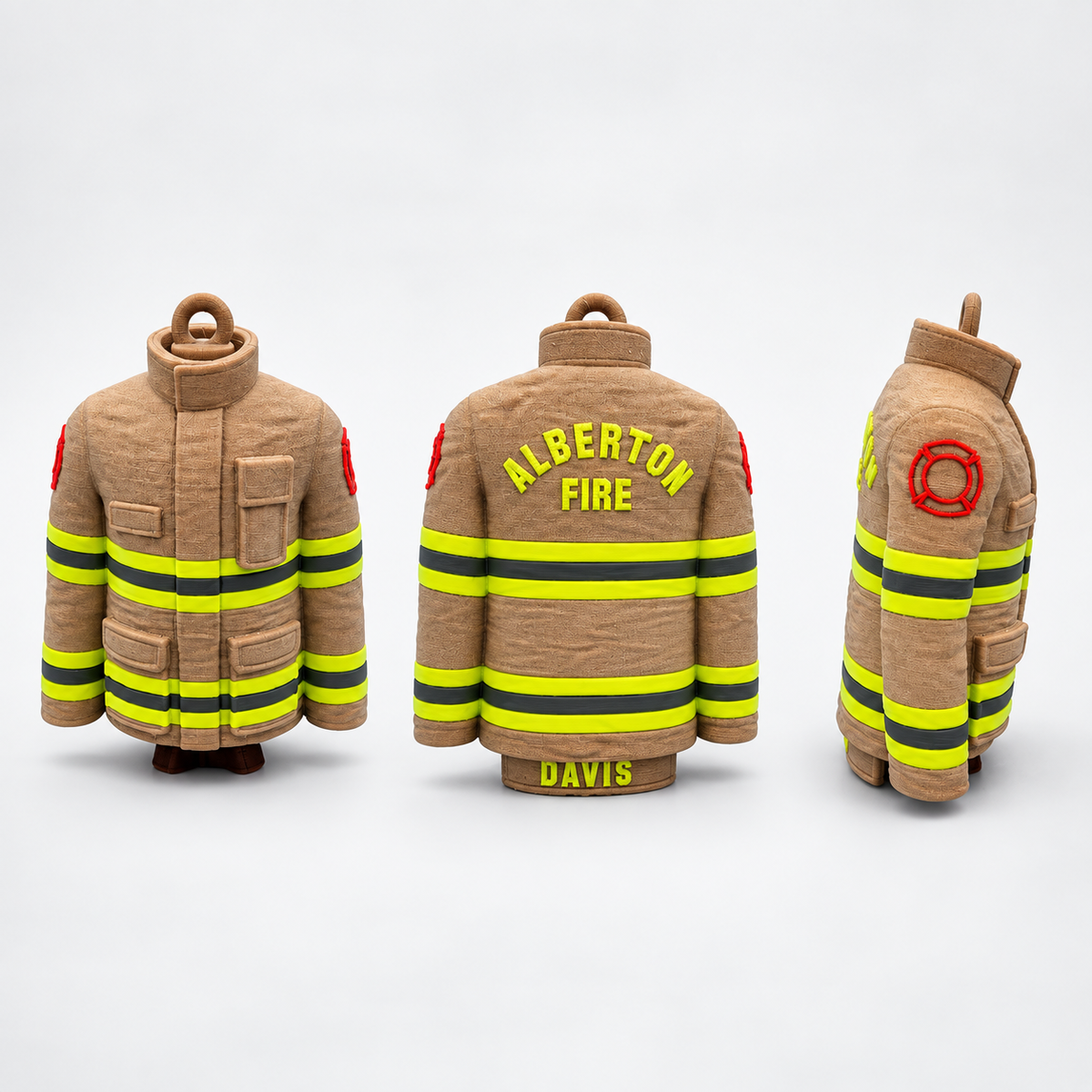 Personalized 3D Firefighter Bunker Coat Ornament – Custom 3D Printed Turnout Gear with Name & Department