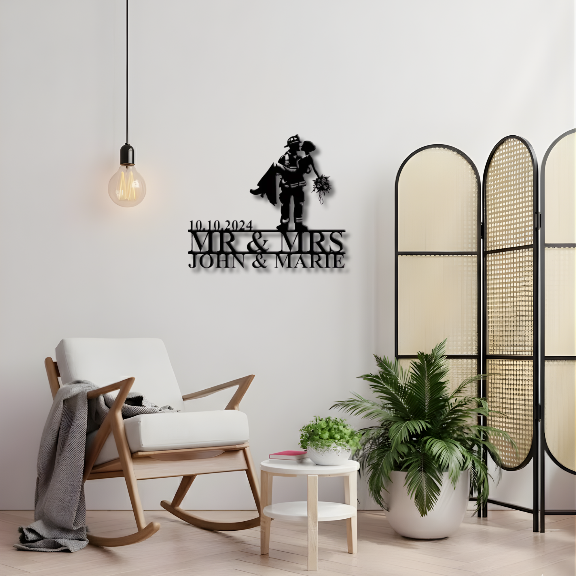 Firefighter Groom Kissing Bride Custom Metal Sign - Personalized Wall Art