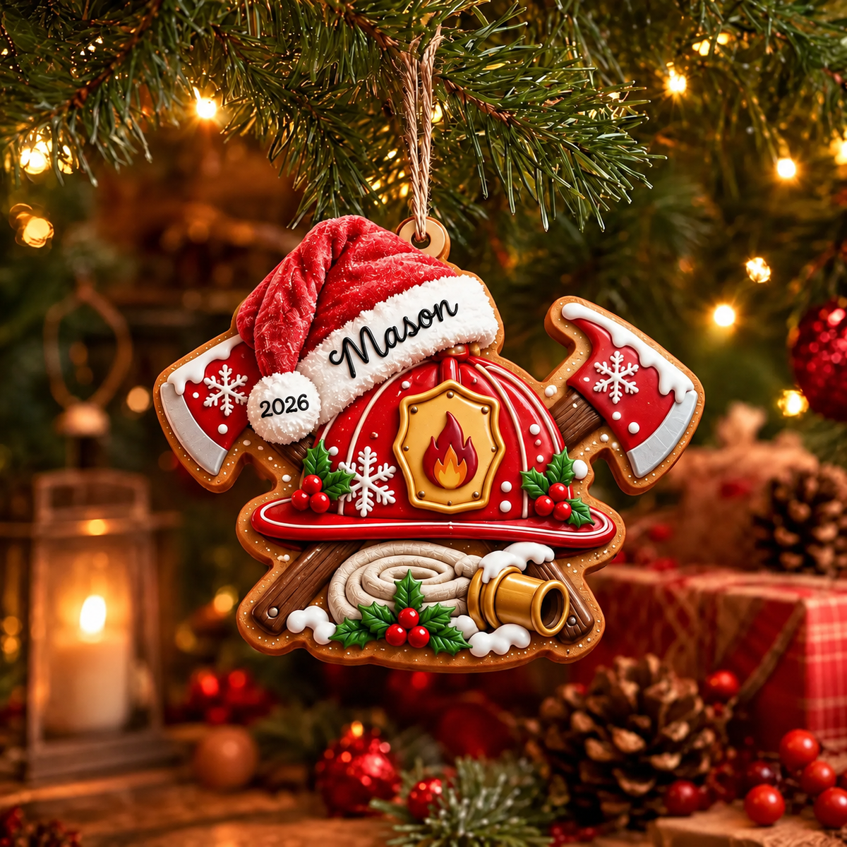 Personalized Firefighter 3D Relief Acrylic Ornament - Custom Fireman Christmas Tree Decor