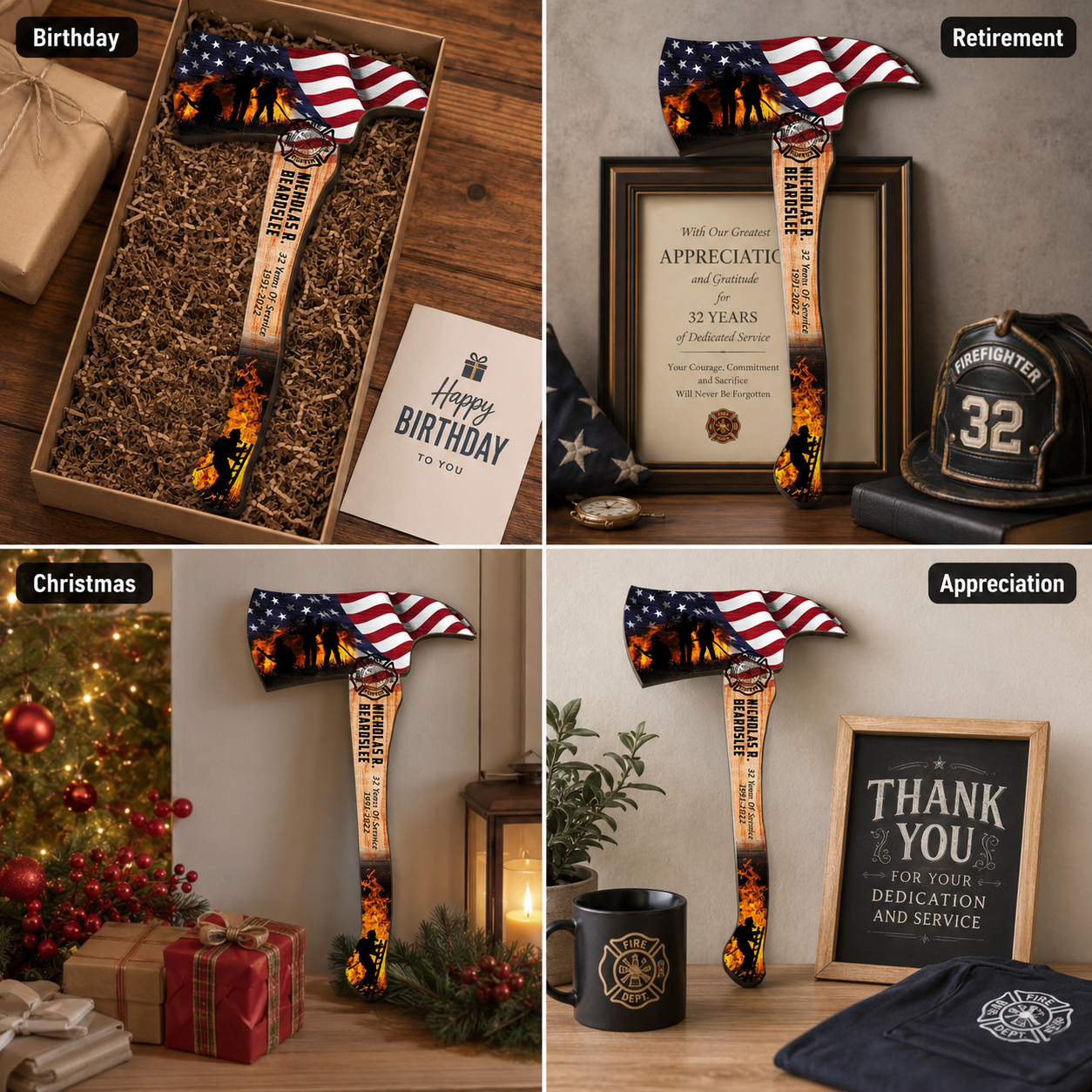 Custom Firefighter Axe Wood Sign - Gifts for FireFighter Colleagues Friends Family