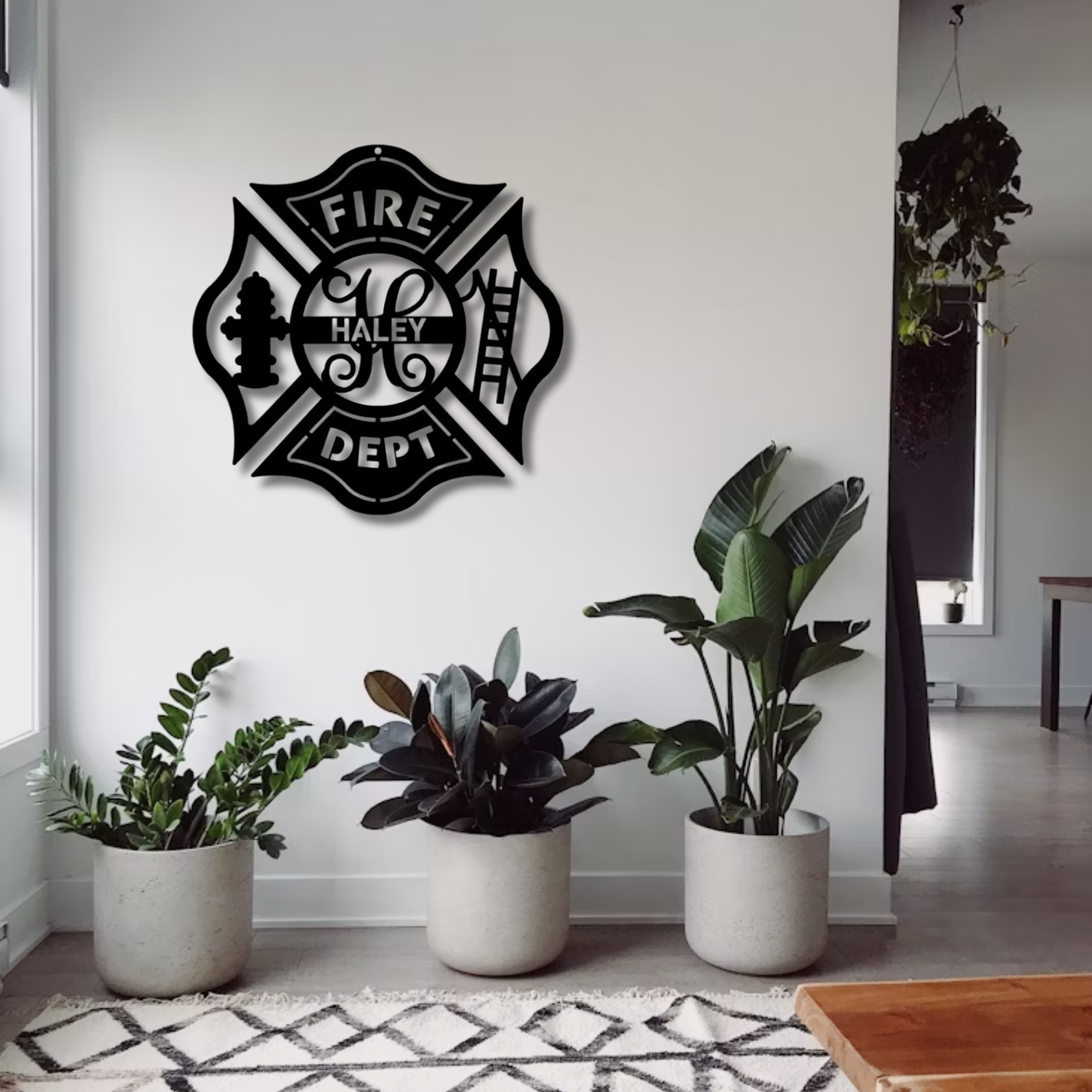 Ornate Maltese Cross Fire Badge Custom Name Metal Sign - Personalized Wall Art