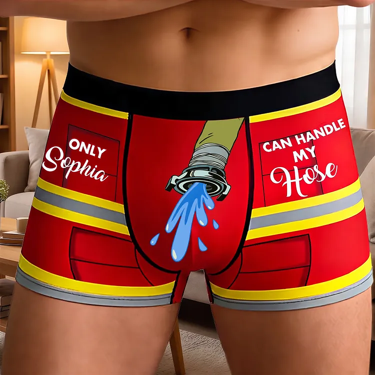 Personalized Funny Firefighter Boxer Briefs with Custom Name