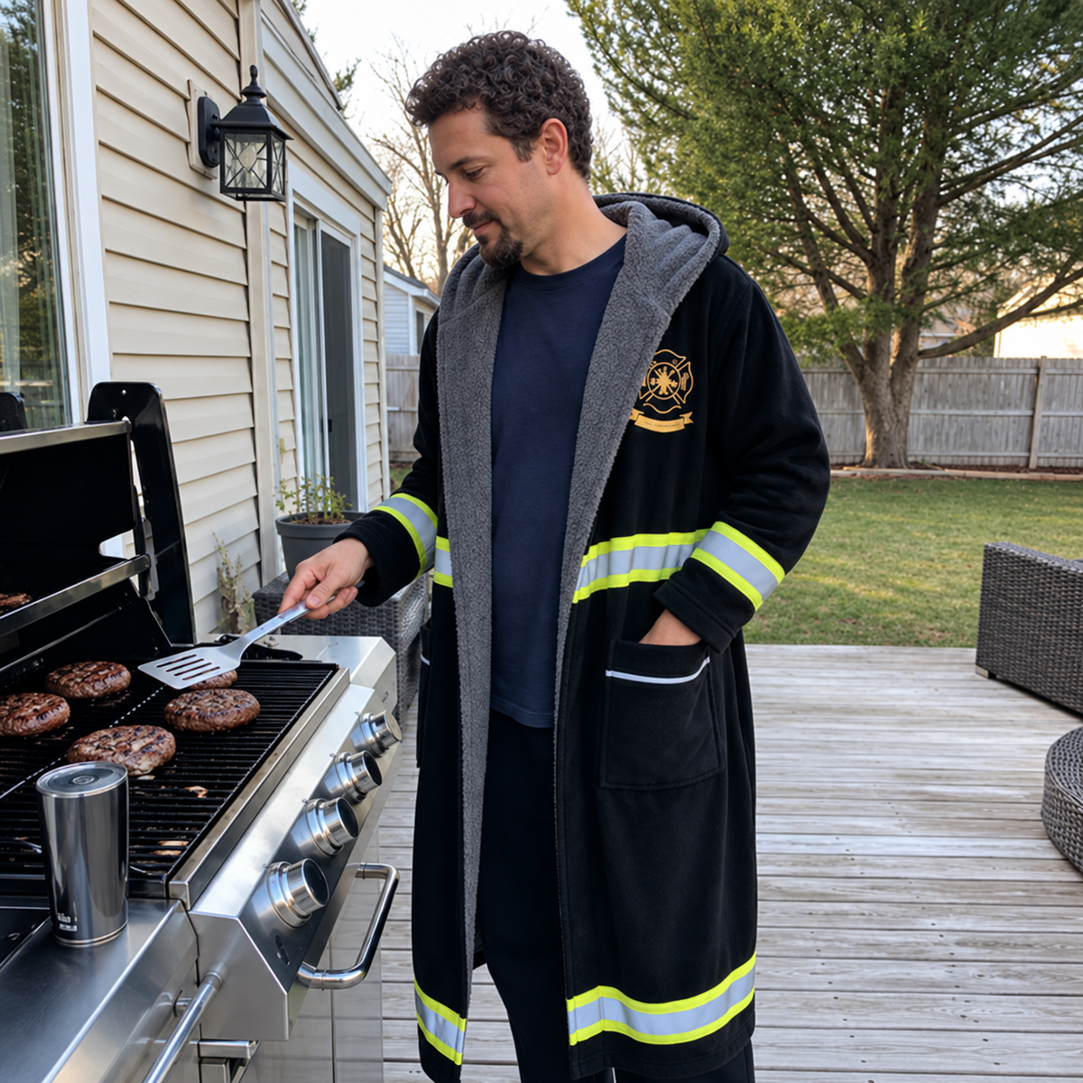 Firefighter Soft Fluffy Hooded Bathrobe - Perfect Gifts For Firefighter