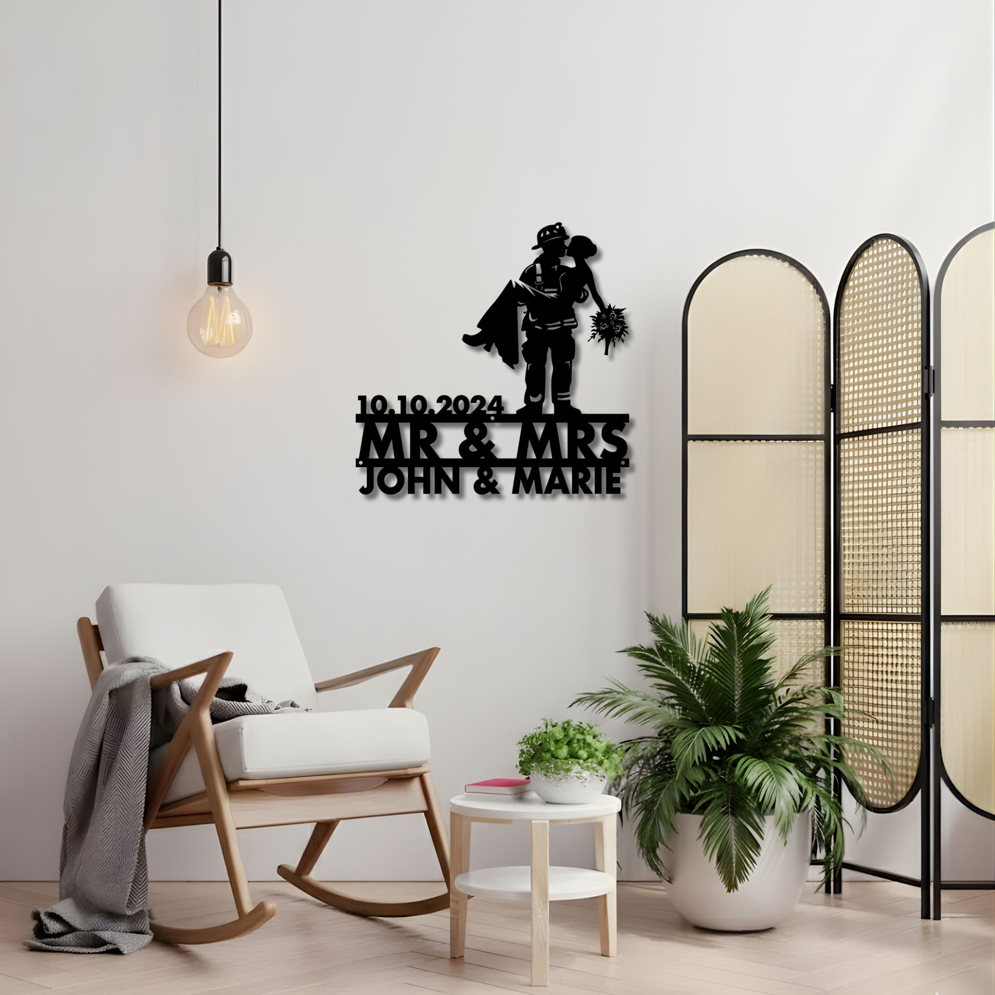 Firefighter Couple Wedding Metal Sign - Custom with Names and Date