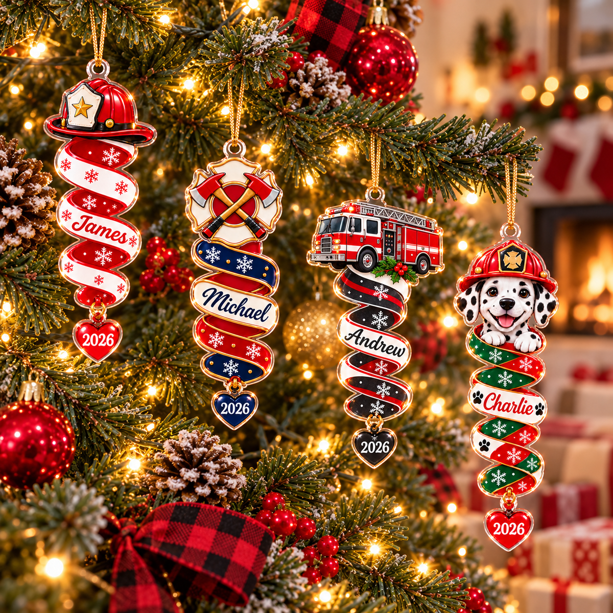 Personalized Acrylic Firefighter Christmas Ornament – Custom Name