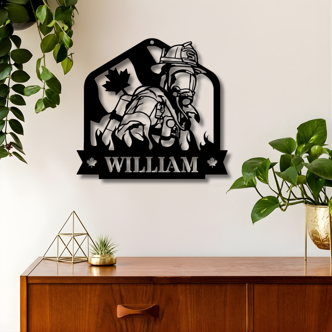 Firefighter Canada Flag Metal Sign - Custom Name Wall Art