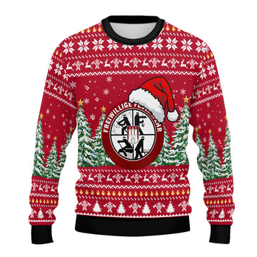 Freiwillige Feuerwehr Weihnachtspullover - Rot Ugly Christmas Sweater mit Weihnachtsmann Mütze