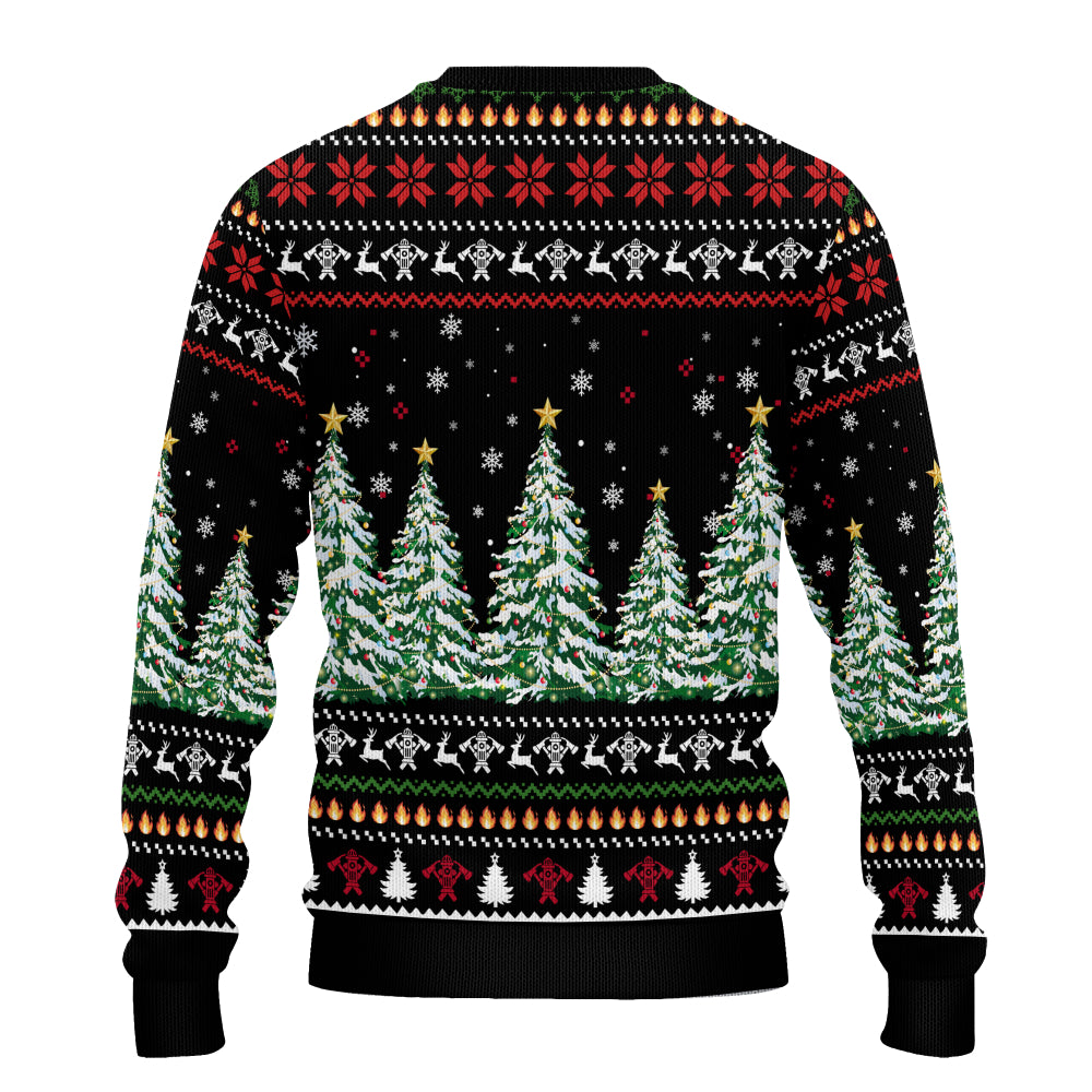 Freiwillige Feuerwehr Weihnachtspullover - Rot Ugly Christmas Sweater mit Weihnachtsmann Mütze