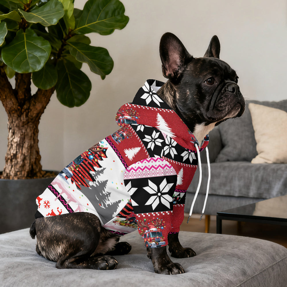 Feuerwehr-Weihnachts-Hunde-Hoodie - Hässlicher Weihnachtspullover für Haustiere