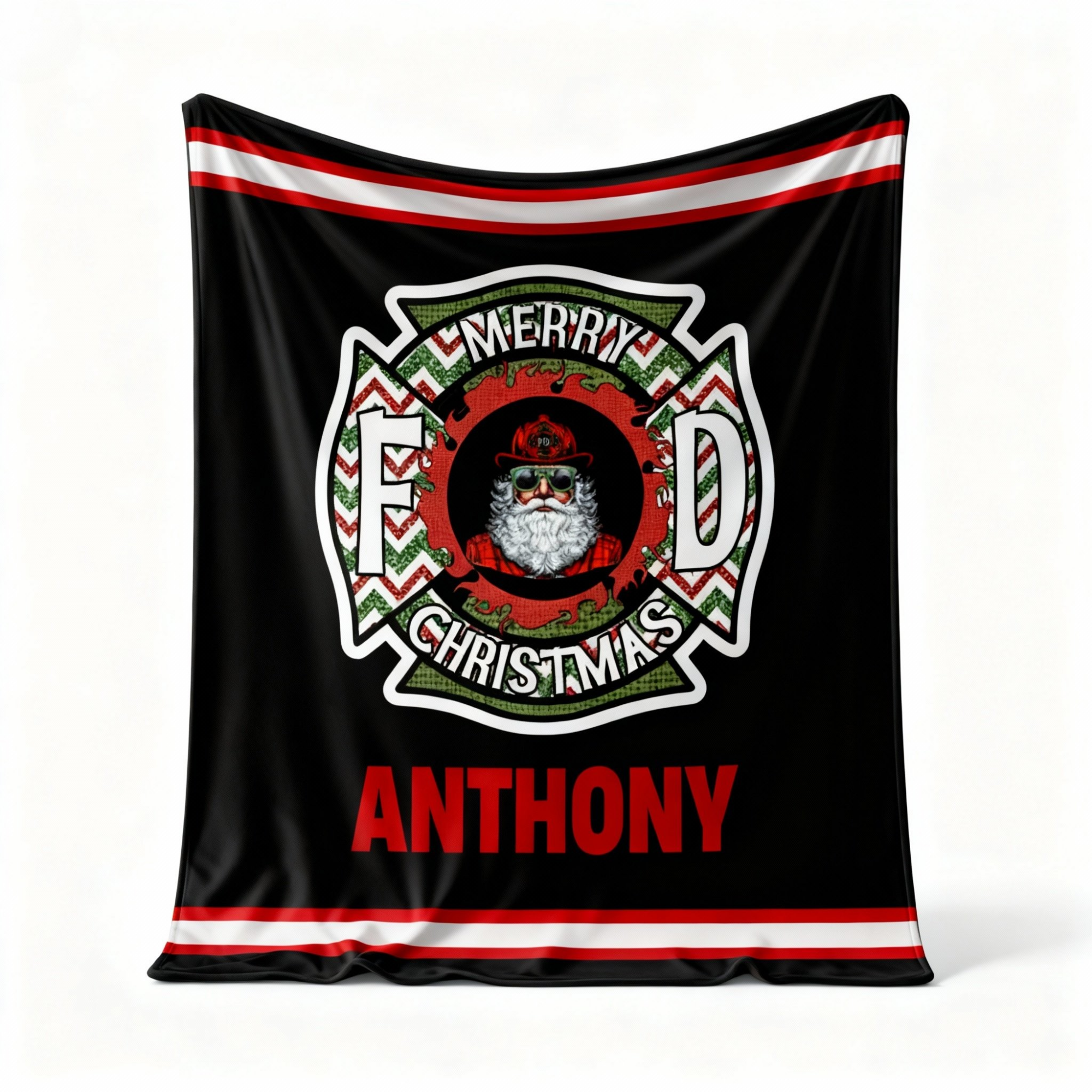 Personalized Santa Fire Department Blanket - Custom Name Christmas Holiday
