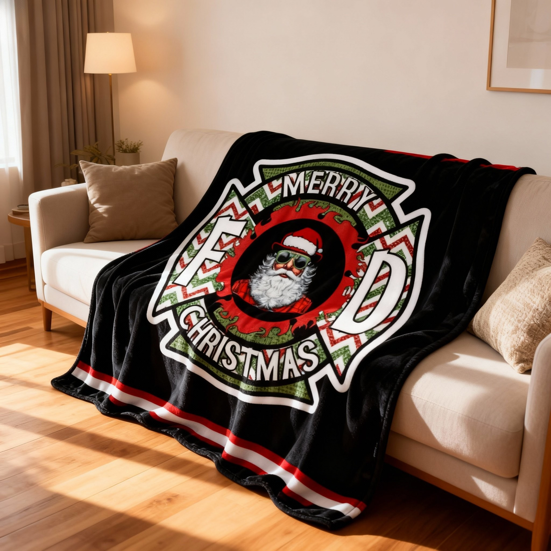 Personalized Santa Fire Department Blanket - Custom Name Christmas Holiday