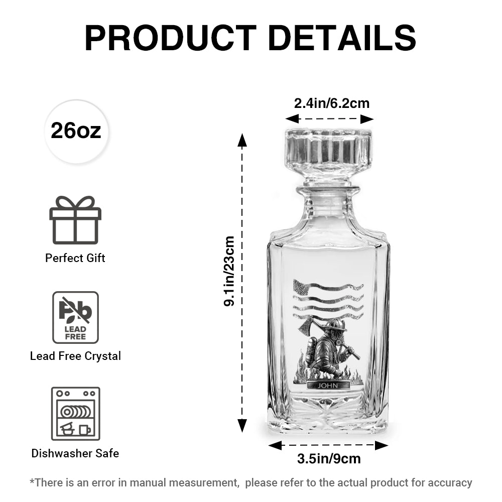 Personalized Firefighter Whiskey Decanter 26oz - Custom Name Engraved Crystal Bottle 2-Side Print