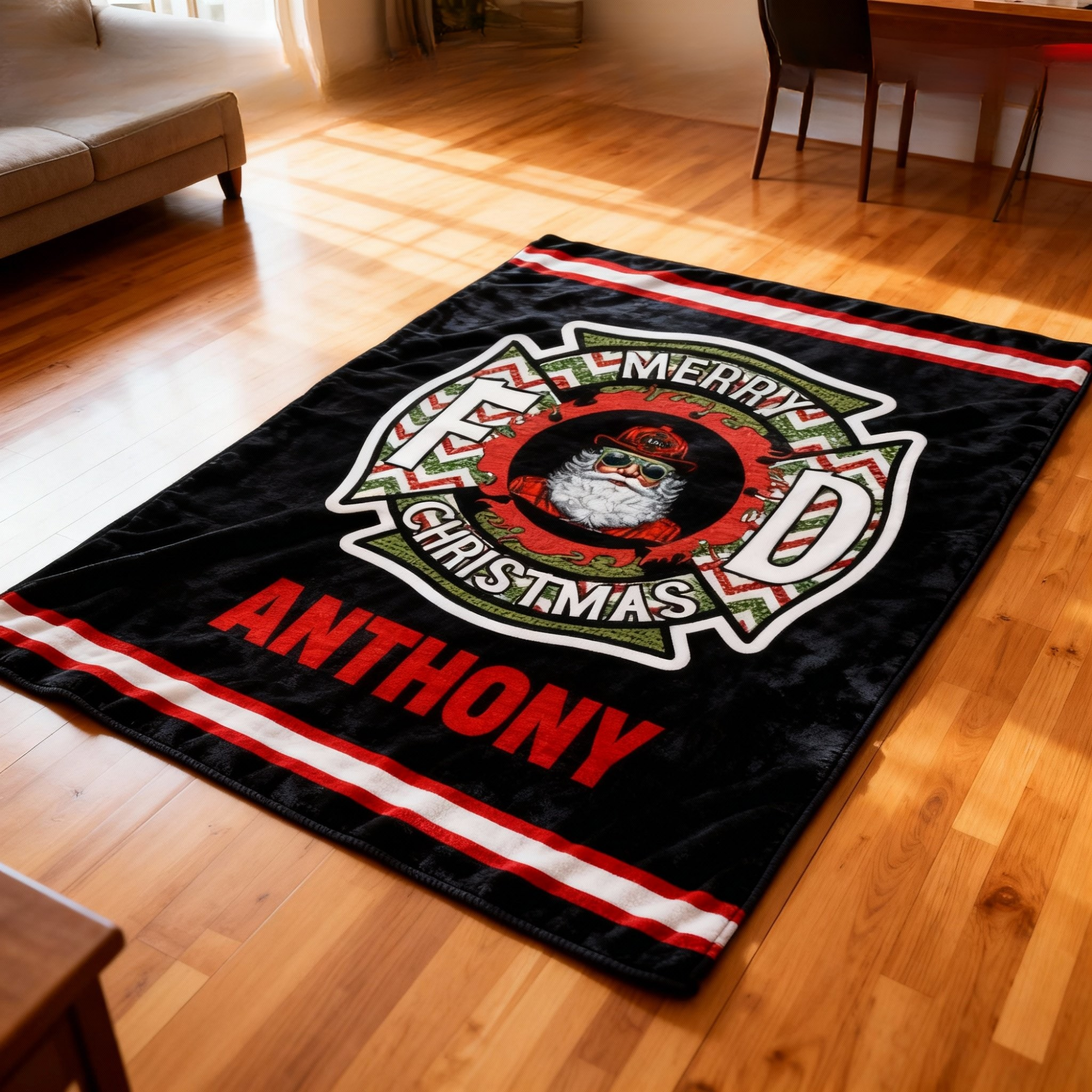 Personalized Santa Fire Department Blanket - Custom Name Christmas Holiday