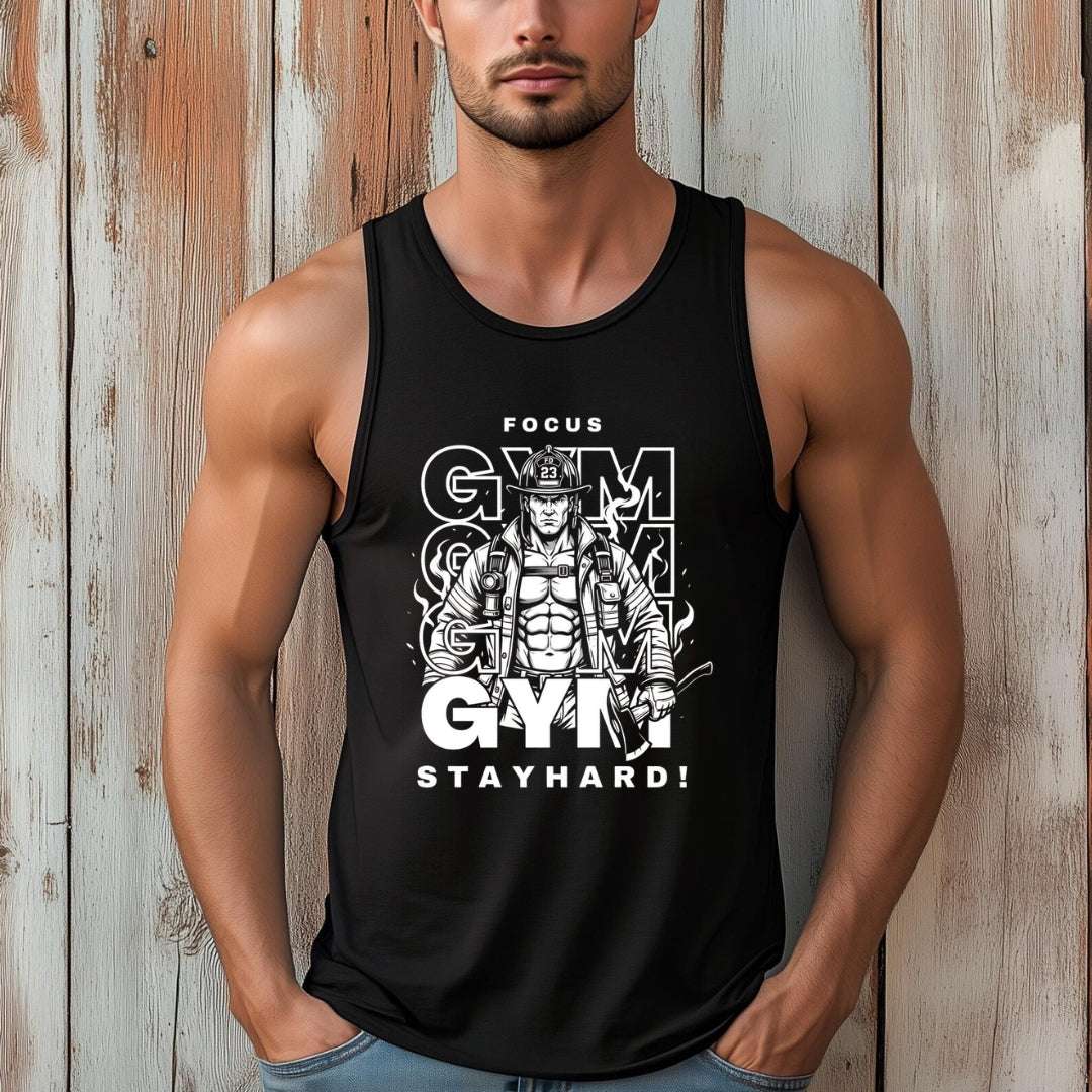 Firefighter vintage shirt Focus Gym Stay Hard unisex tank top with vintage print