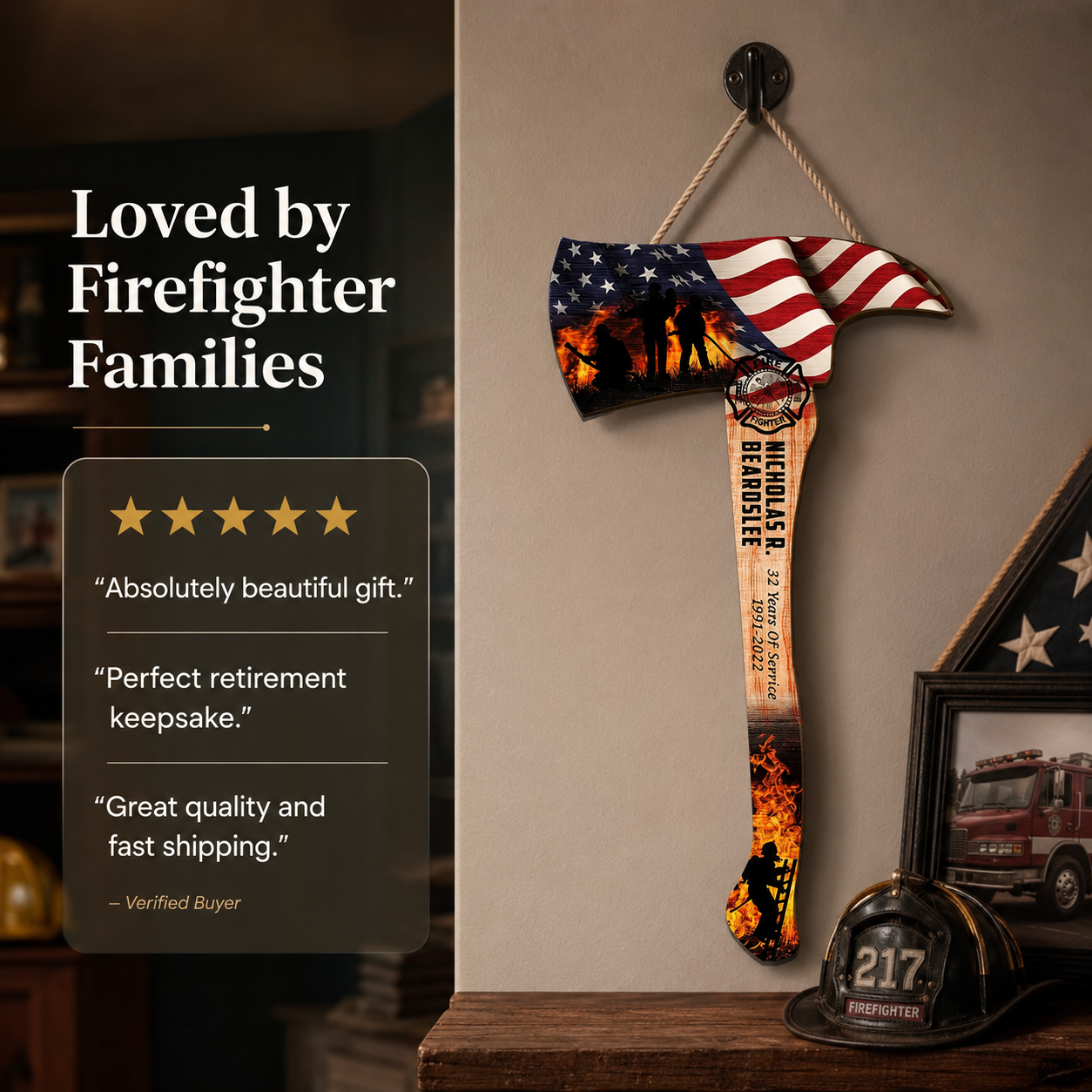 Custom Firefighter Axe Wood Sign - Gifts for FireFighter Colleagues Friends Family