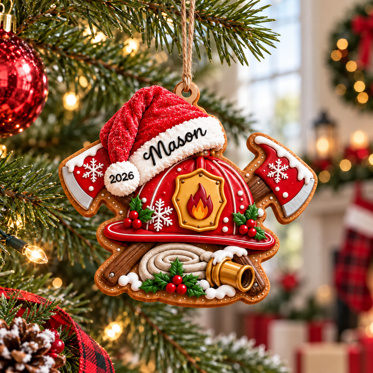 Personalized Firefighter 3D Relief Acrylic Ornament - Custom Fireman Christmas Tree Decor