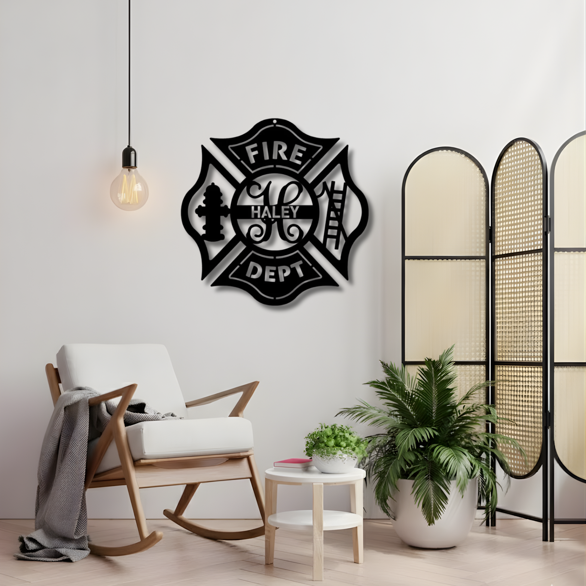 Ornate Maltese Cross Fire Badge Custom Name Metal Sign - Personalized Wall Art