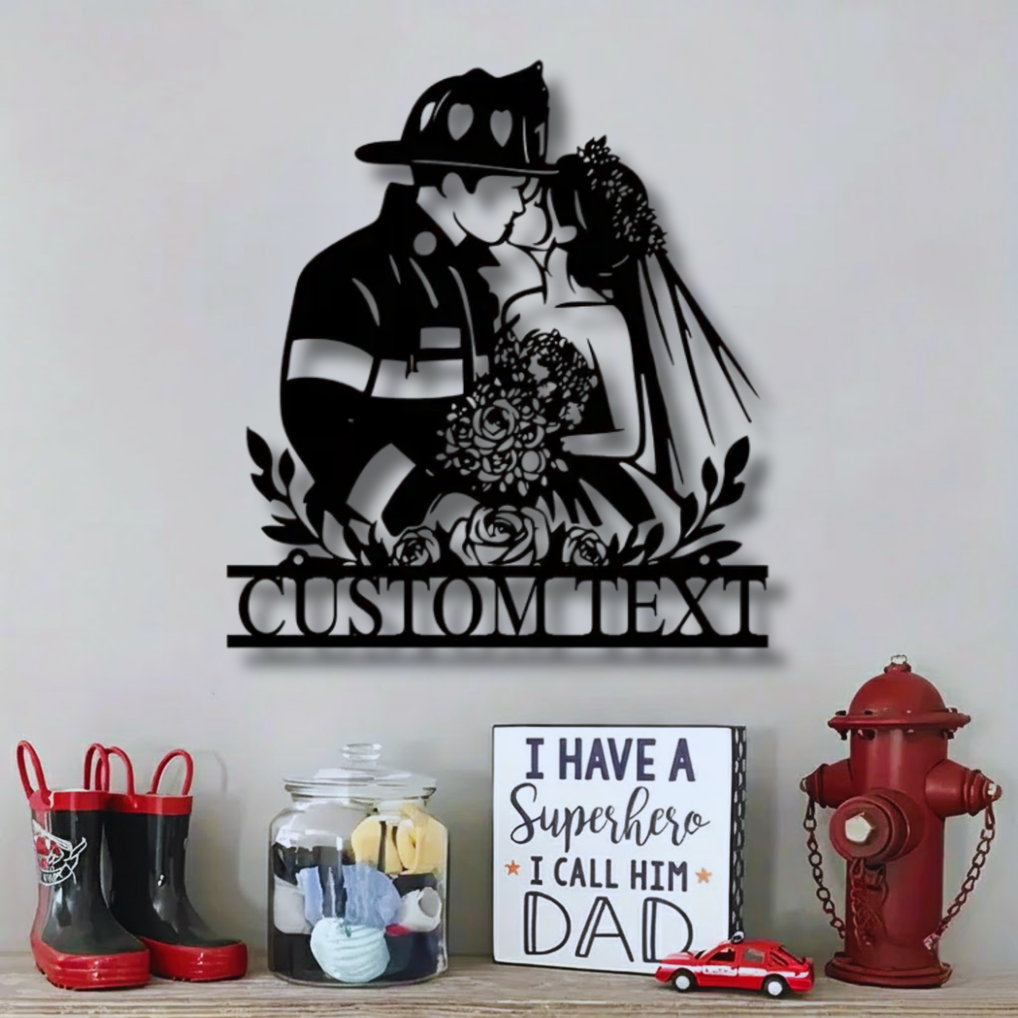Firefighter Wedding Couple Custom Metal Sign - Personalized Wall Art