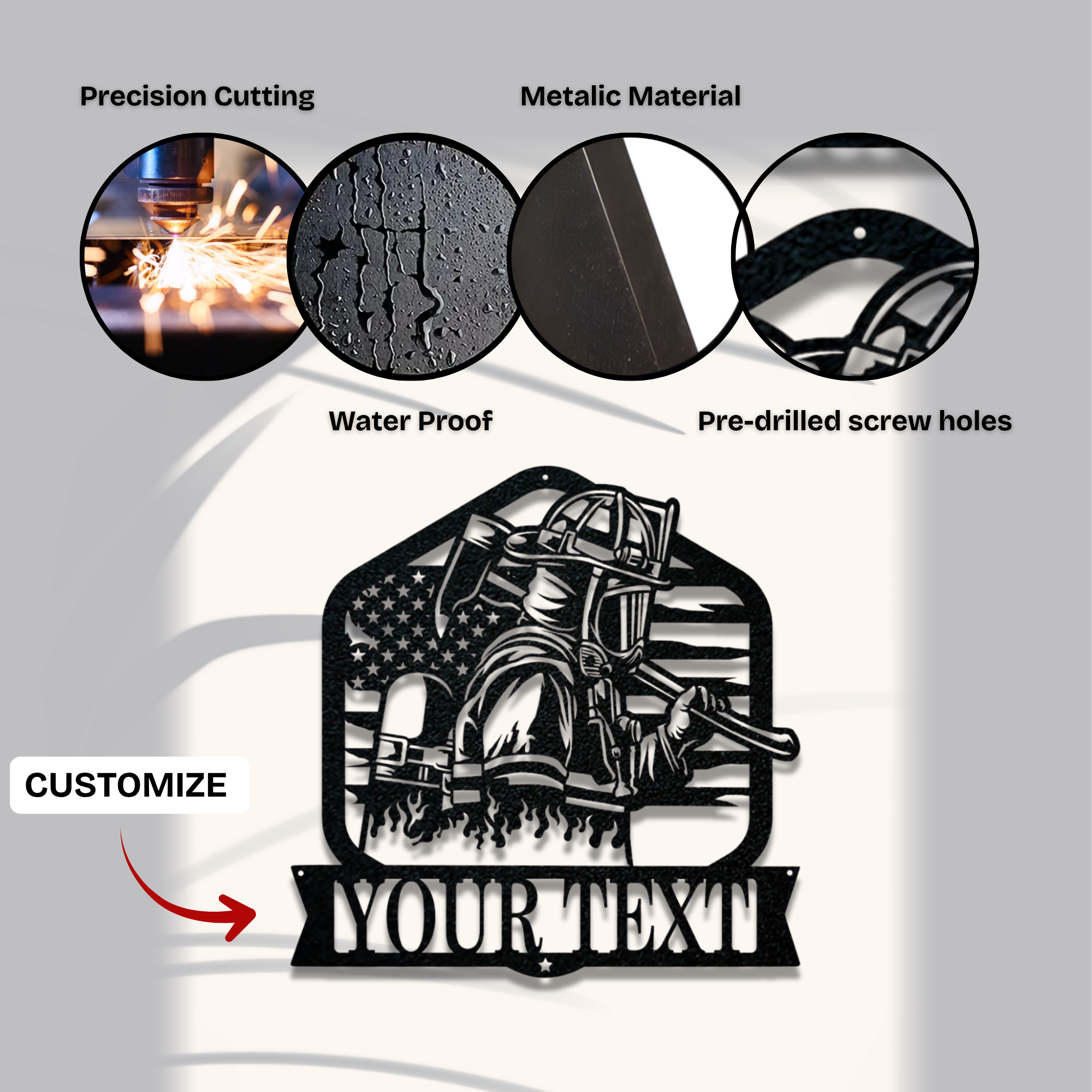 Standing Firefighter With Axe Custom Name Metal Sign - Personalized Fire Department Wall Art