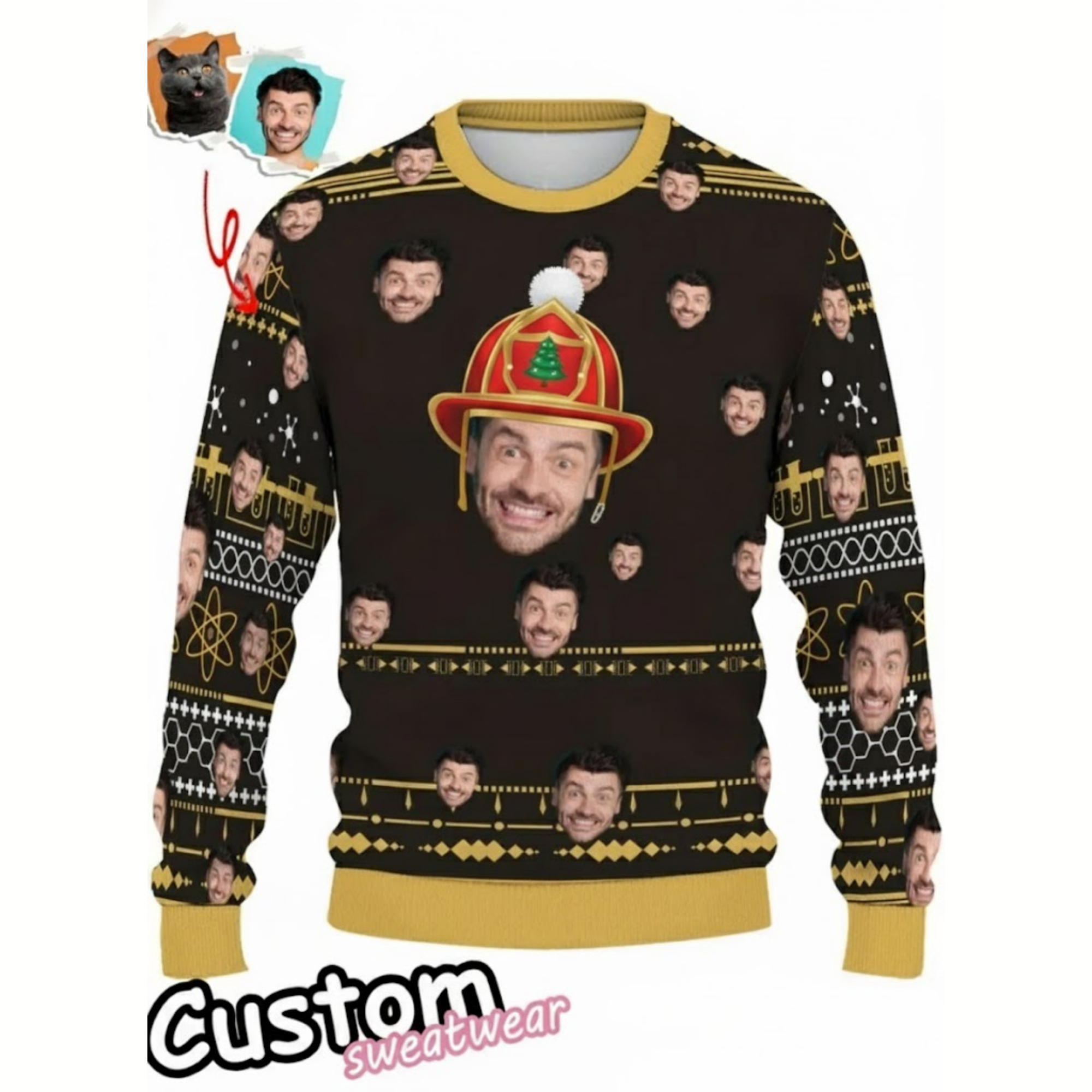 Custom Face Ugly Christmas Sweater - Personalized Photo Brown