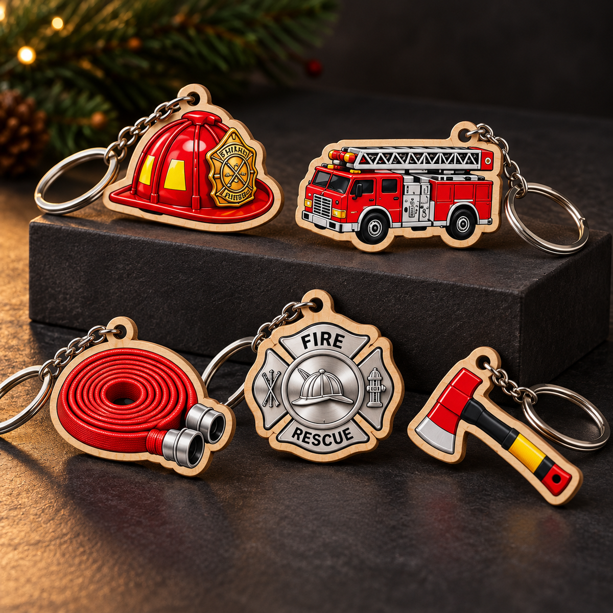 Firefighter Advent Calendar with 24 Wooden Keychains