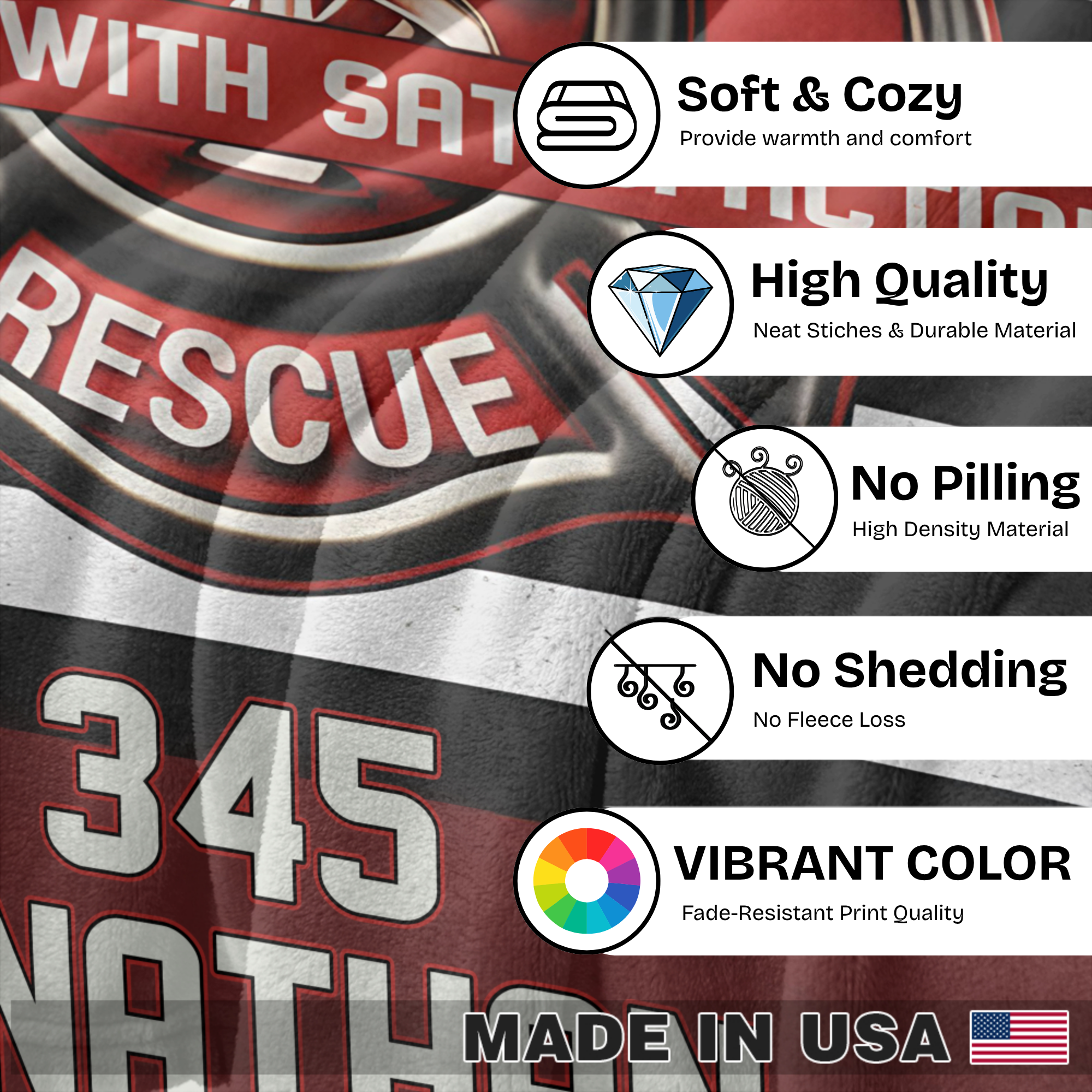 Couverture personnalisée pour pompiers - Motif drapeau américain