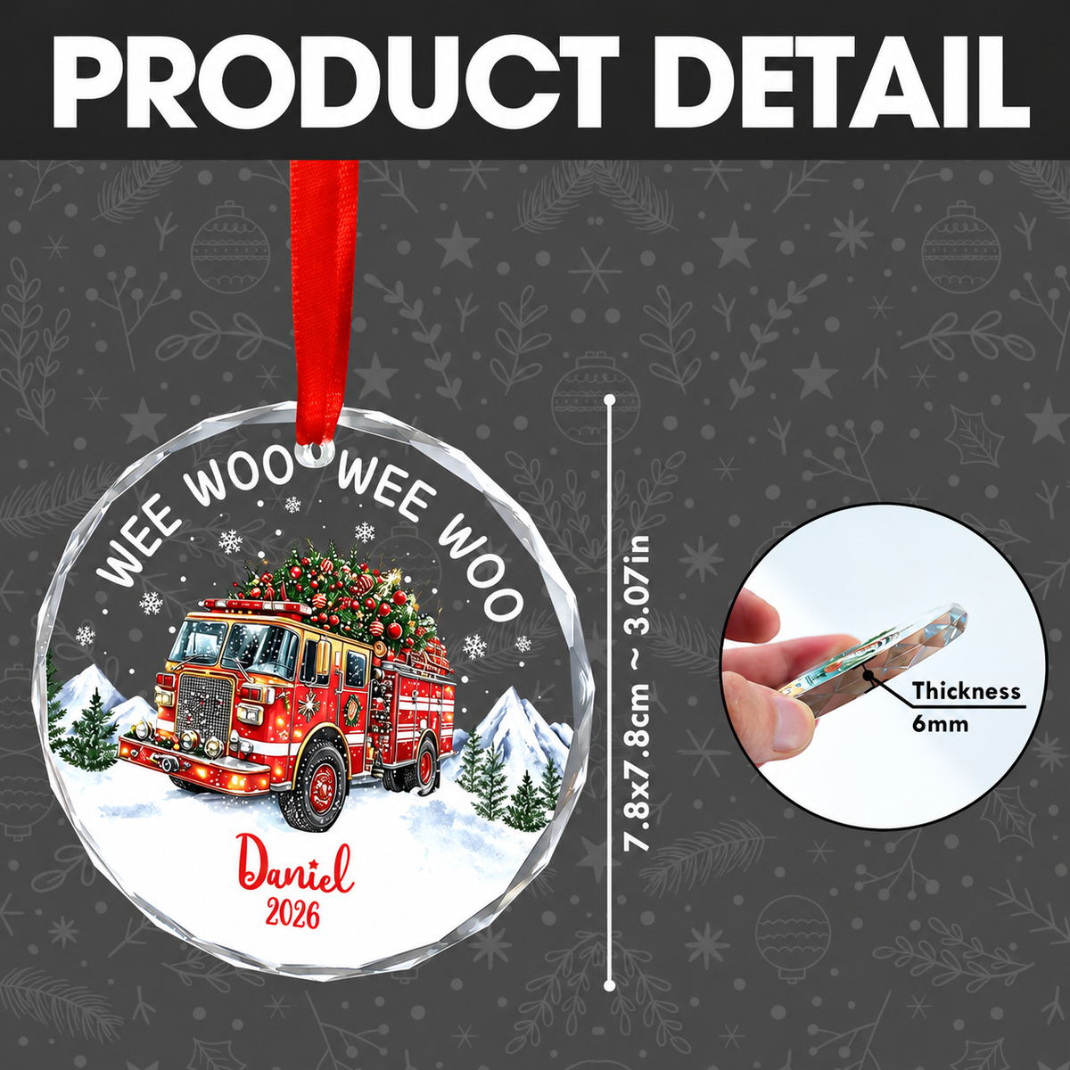We Woo Fire Truck Christmas Ornament - Personalized Firefighter Christmas Ornament