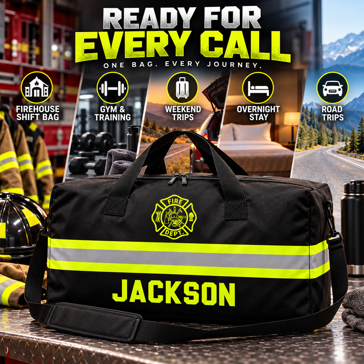 Personalized Firefighter Duffle Bag with Name | Work & Gym & Travel